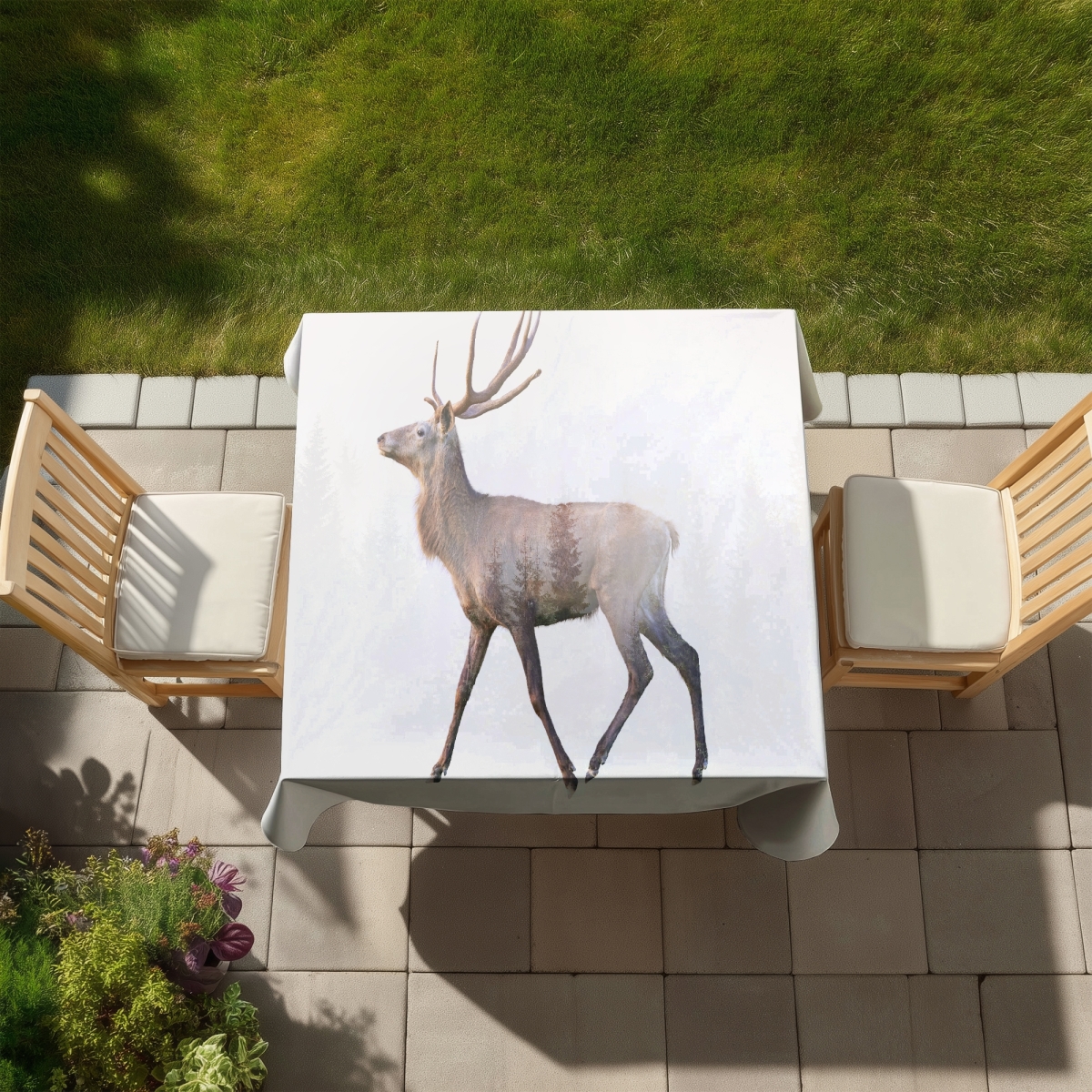 Picture of Begin Home Decor C1TC5858X3UGRI 58 x 58 in. Deer & Forest Tablecloth - Trees Bedroom Animals Decor