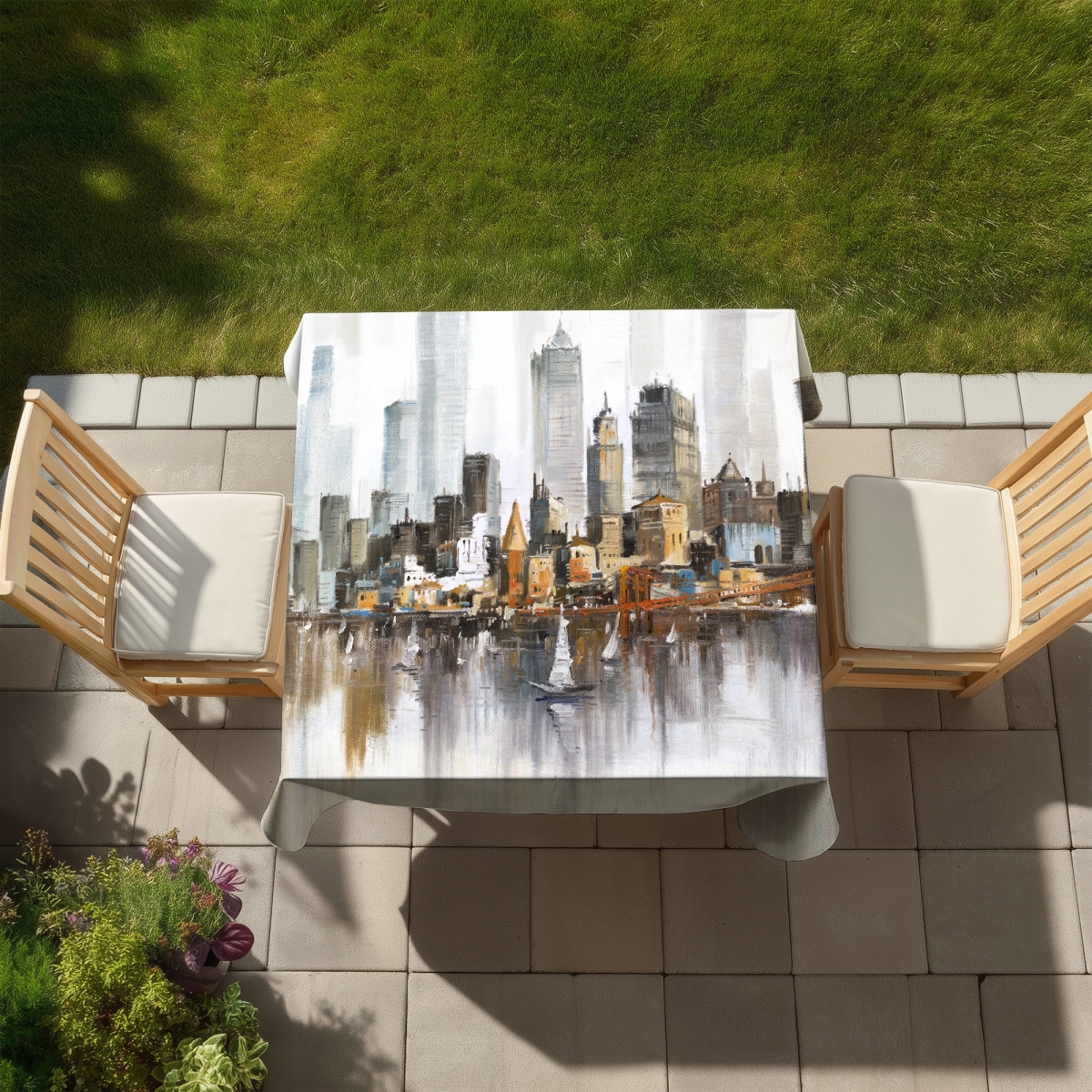 Picture of Begin Home Decor C1TC5858FVDF4M 58 x 58 in. Urban Landscape Tablecloth - Indoor & Outdoor Home Decor