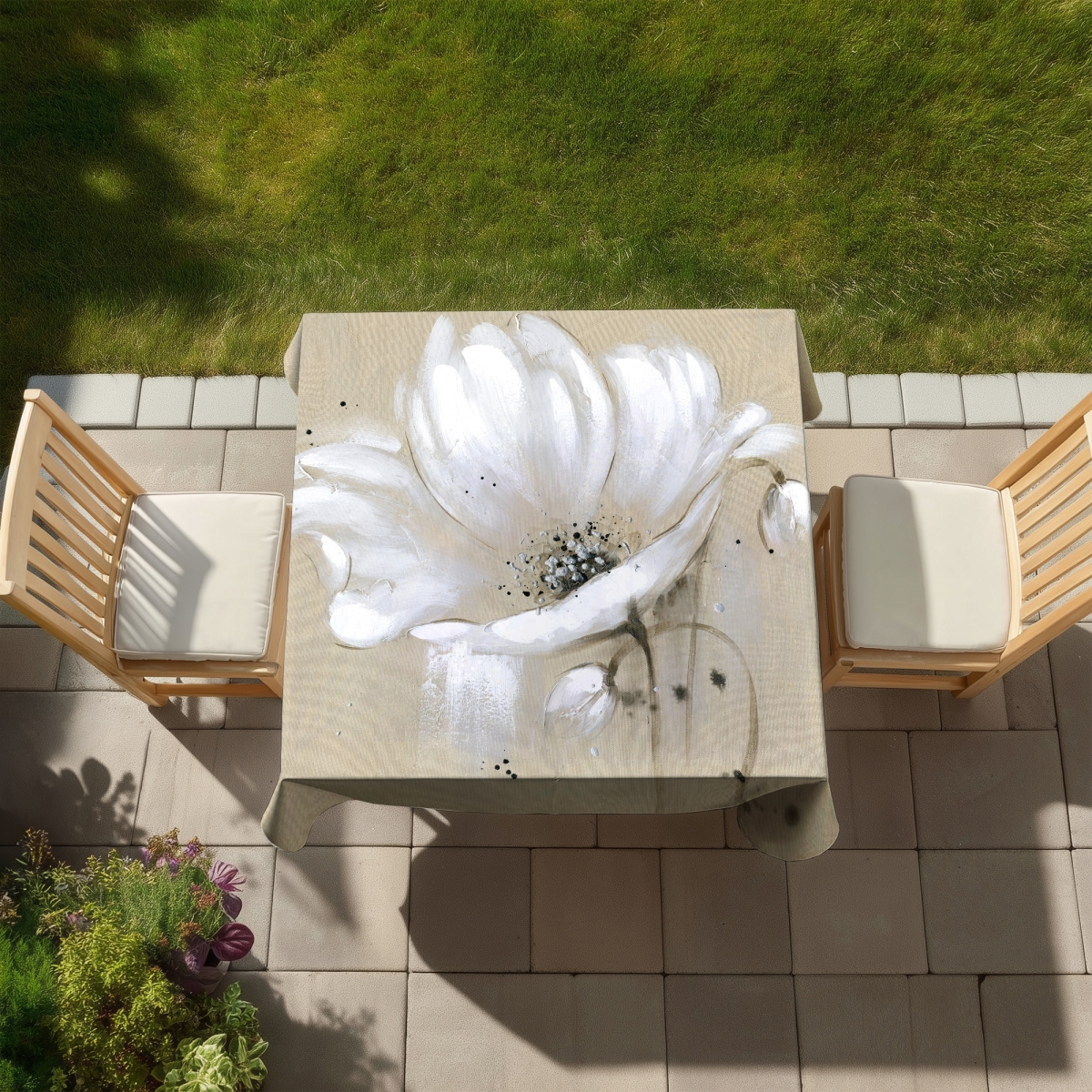 Picture of Begin Home Decor C1TC5858DSIPJP 58 x 58 in. Contemporary White Wild Flower Tablecloth - Indoor & Outdoor Decor