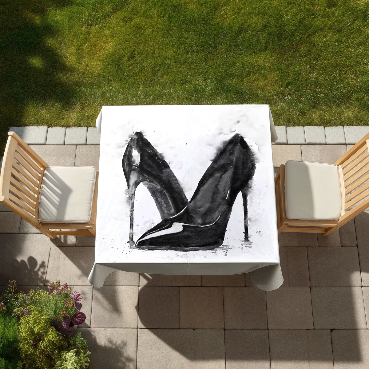 Picture of Begin Home Decor C1TC58580UZ9EN 58 x 58 in. Black High Heels Shoes Tablecloth - Fashion Bedroom Decor