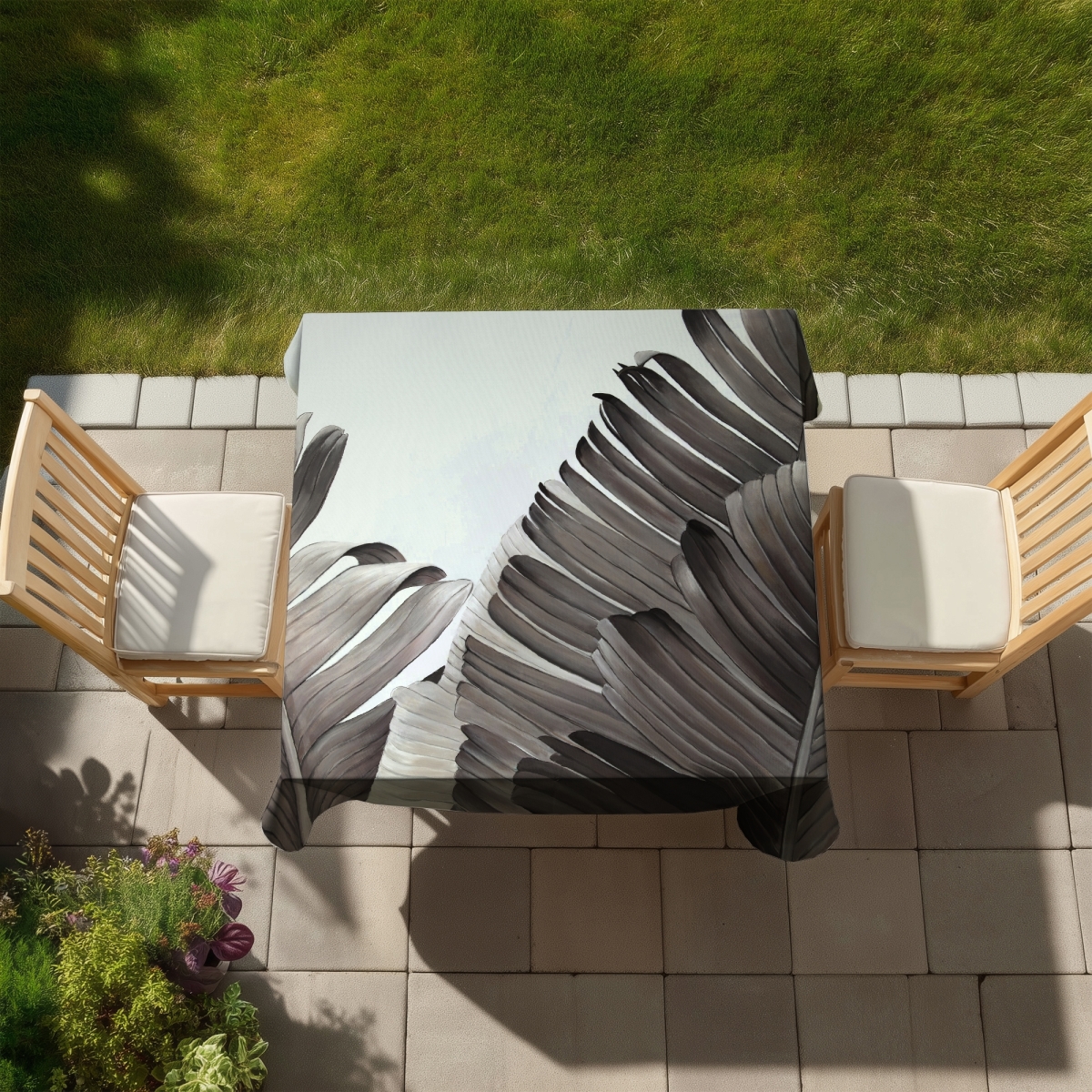 Picture of Begin Home Decor C1TC585872XNQF 58 x 58 in. Grayscale Tropical Leaves Tablecloth - Floral Botanical Decor