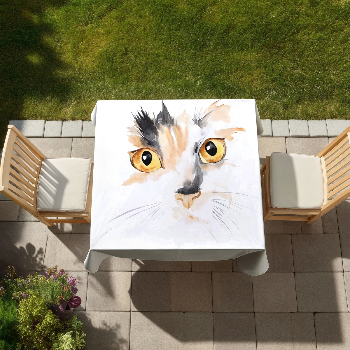 Picture of Begin Home Decor C1TC5858ICZ3QA 58 x 58 in. Watercolor Cat Face Tablecloth - Indoor & Outdoor Home Decor