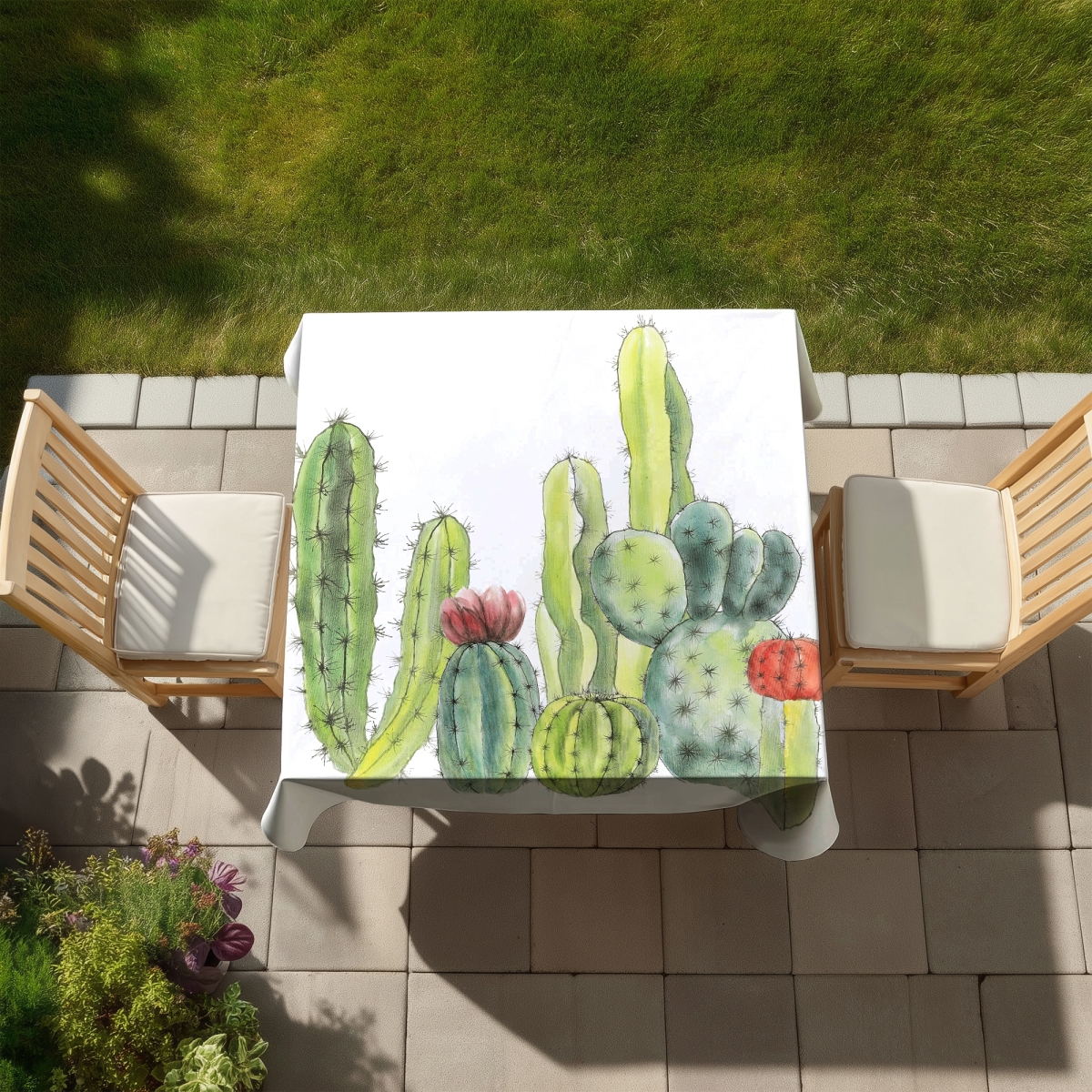 Picture of Begin Home Decor C1TC5858CRYSD1 58 x 58 in. Botanical Green Small Cactus Tablecloth - Indoor & Outdoor Decor