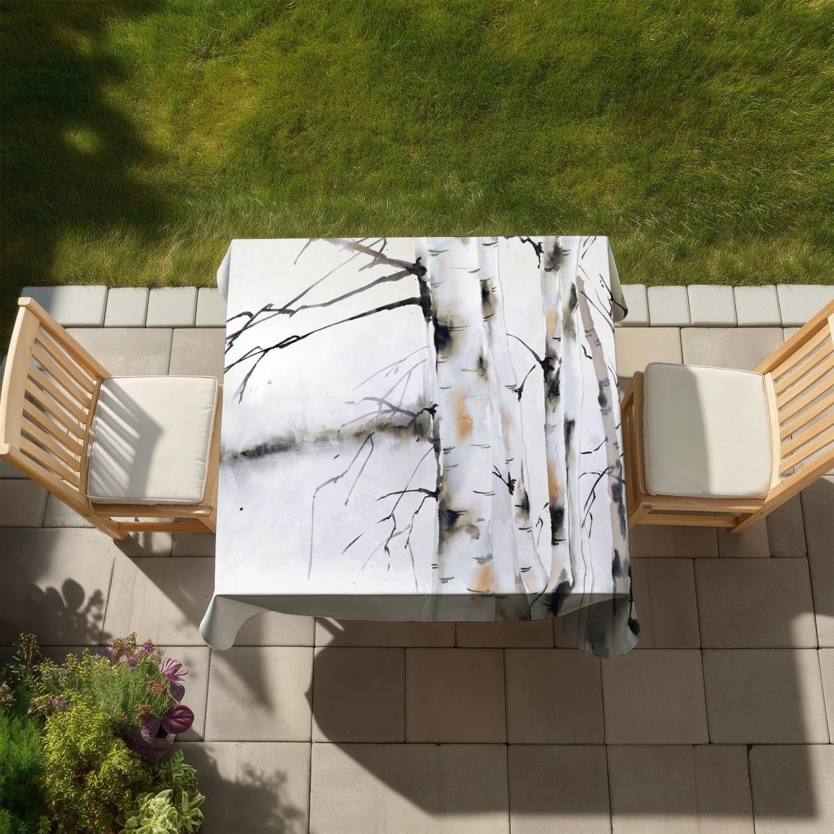 Picture of Begin Home Decor C1TC5858IG92F7 58 x 58 in. Winter Birches Tablecloth - Minimalist Trees Decor - Indoor & Outdoor