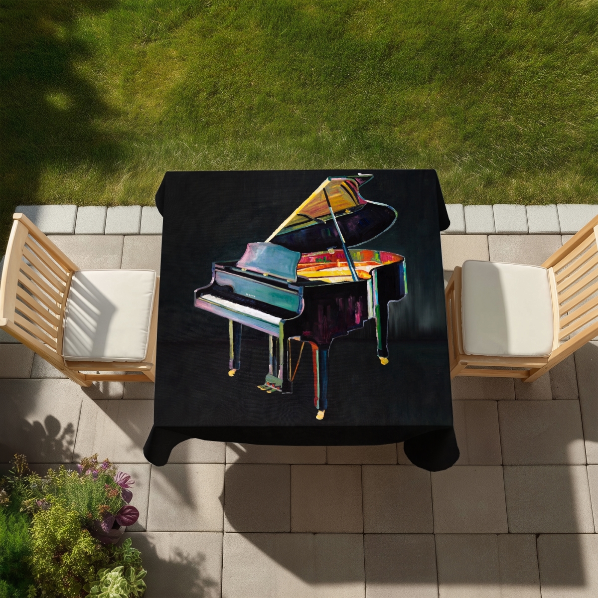 Picture of Begin Home Decor C1TC5858Y55JWL 58 x 58 in. Colorful Piano Tablecloth - Indoor & Outdoor Instrument Gray Decor