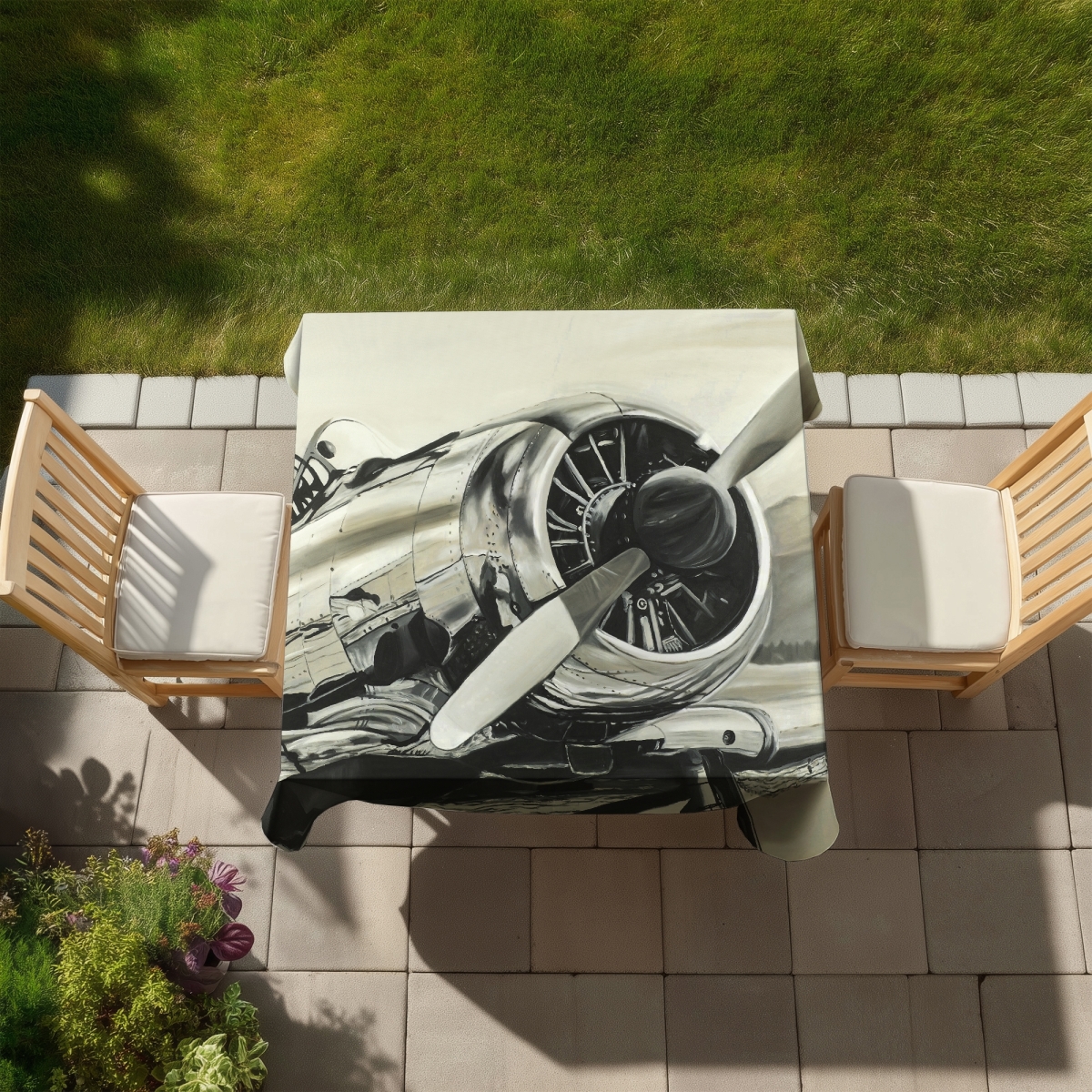 Picture of Begin Home Decor C1TC5858E1MK7N 58 x 58 in. Vintage Aircraft Tablecloth - Indoor & Outdoor Home Decor