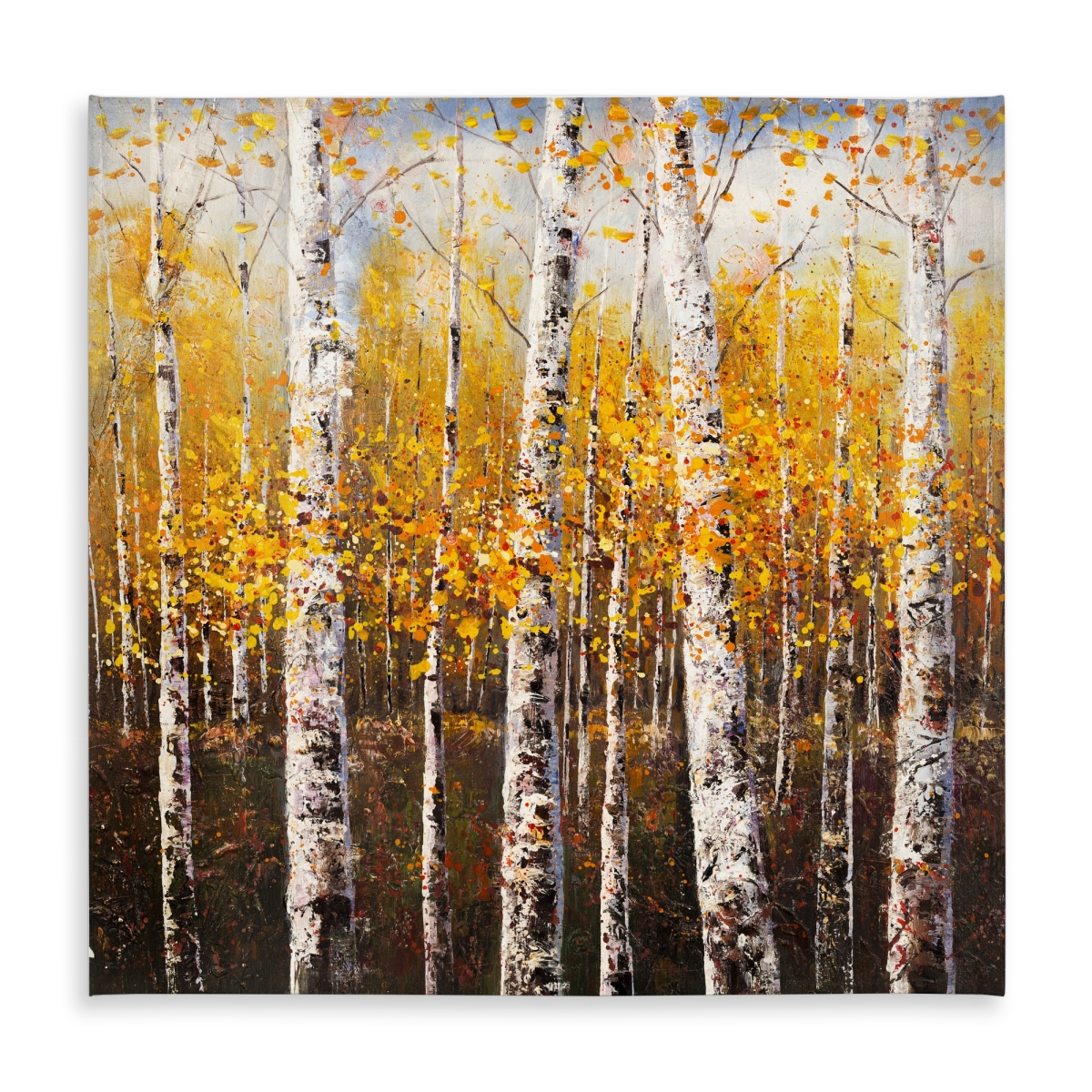 Picture of Begin Home Decor C1TC58584HNP0G 58 x 58 in. Contemporary Orange Landscape Tablecloth - Birches by Sunny Day
