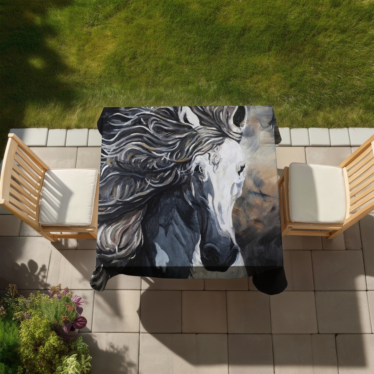 Picture of Begin Home Decor C1TC5858F4O8OE 58 x 58 in. Front Wild Horse Tablecloth - Farm Animal Decor for Home