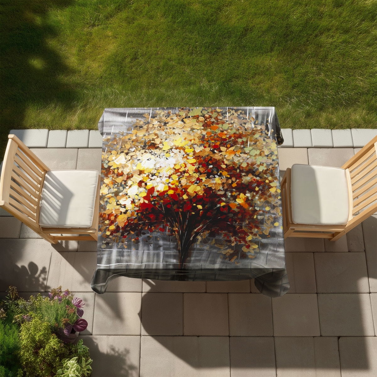 Picture of Begin Home Decor C1TC5858YHYXWU 58 x 58 in. Abstract Tree Tablecloth - Indoor & Outdoor Home Decor