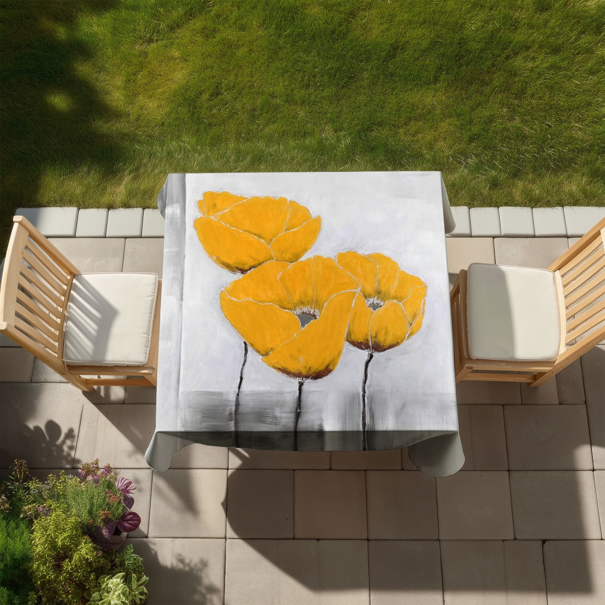Picture of Begin Home Decor C1TC5858RX8N07 58 x 58 in. Three Yellow Flowers Tablecloth - Indoor & Outdoor Home Decor