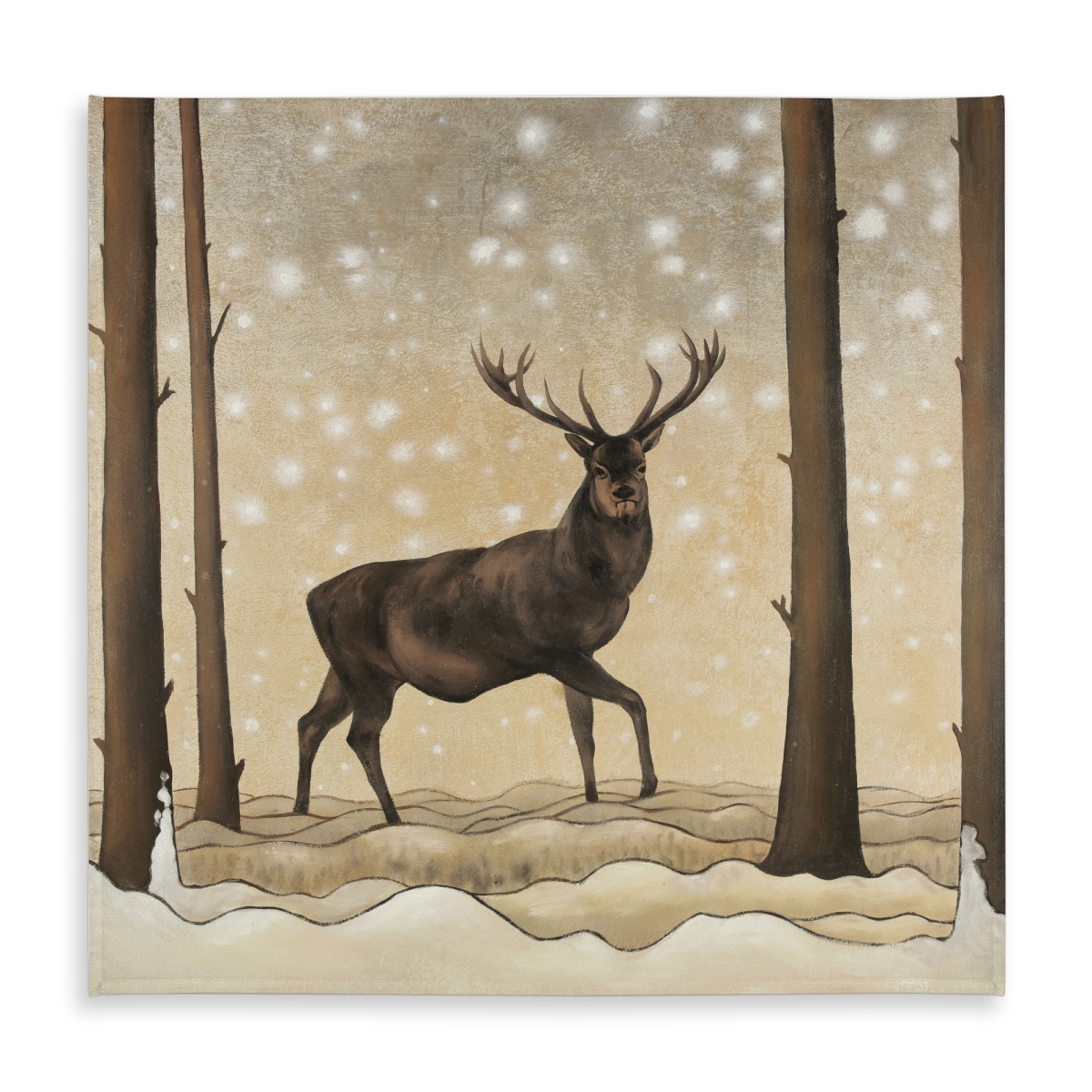 Picture of Begin Home Decor C1TC5858R2WG5S 58 x 58 in. Rustic Deer Tablecloth - Roe Deer Winter Landscape Decor
