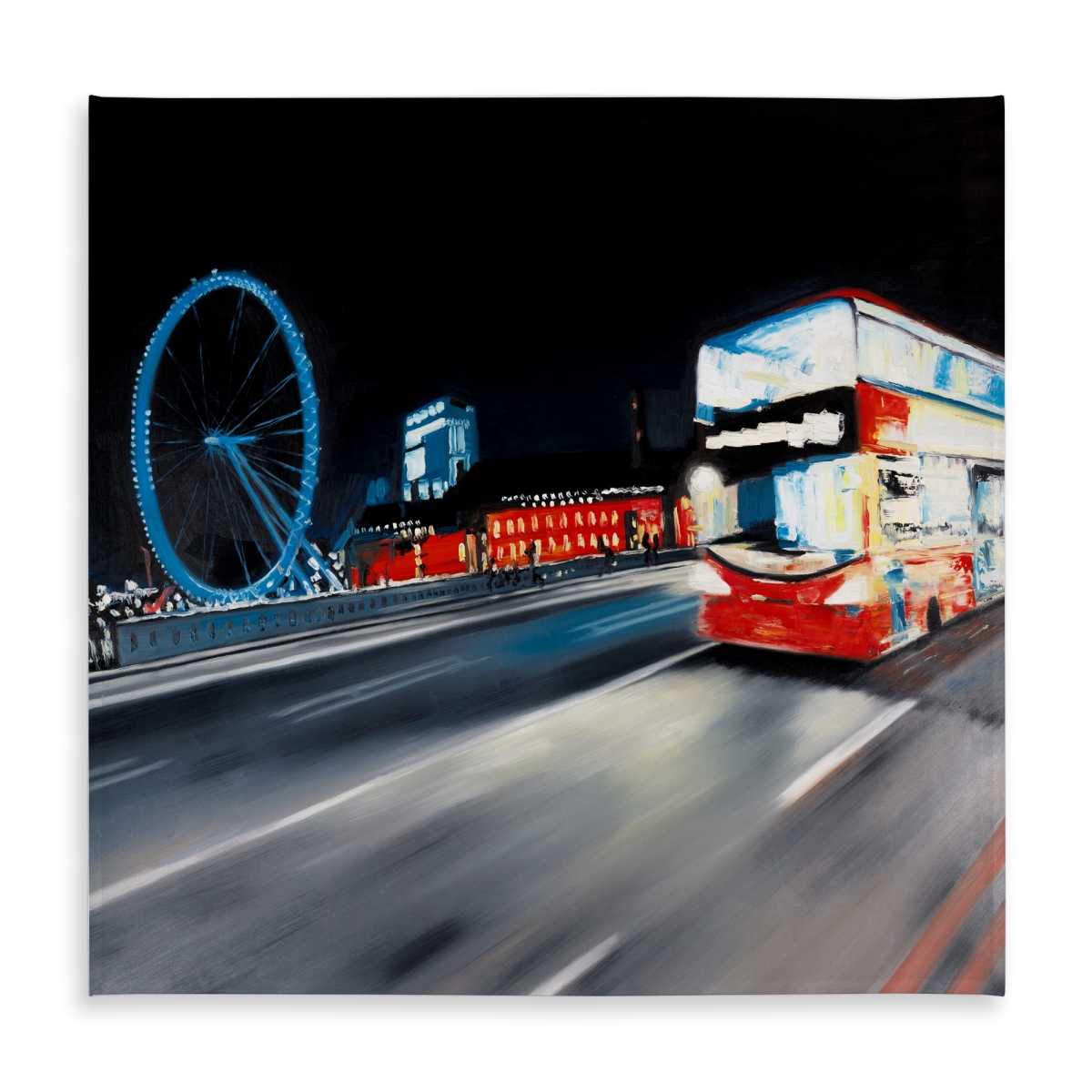 Picture of Begin Home Decor C1TC5858TL6TMN 58 x 58 in. Modern Blue Cities Tablecloth - Bus Travel by Night Decor