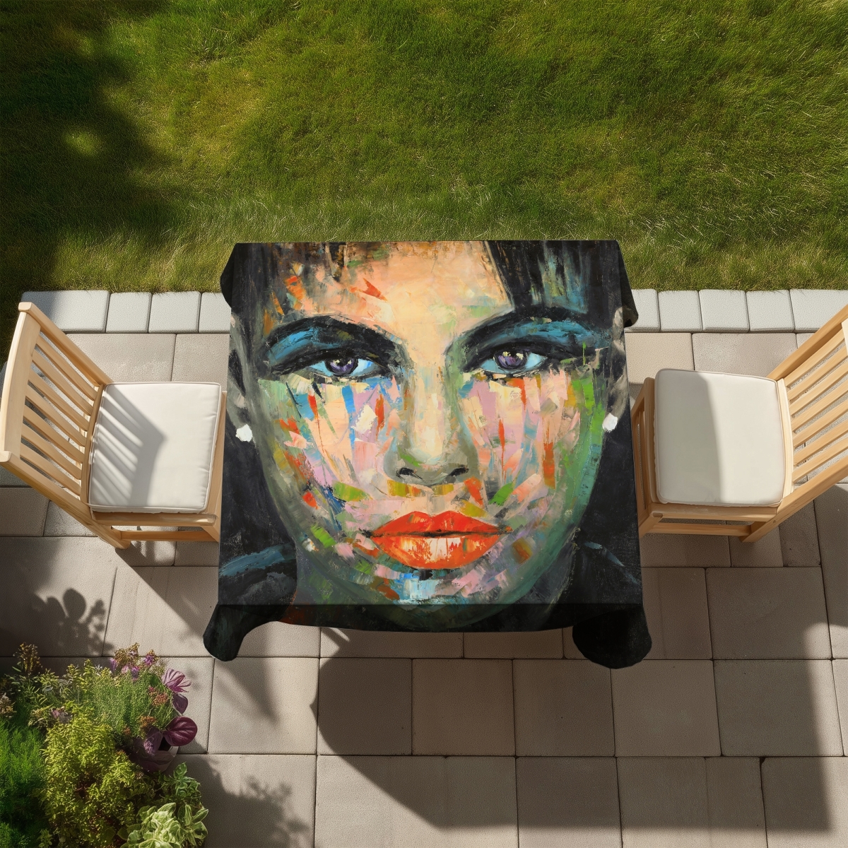 Picture of Begin Home Decor C1TC5858TJLVGB 58 x 58 in. Abstract Portrait Tablecloth - Indoor & Outdoor Home Decor