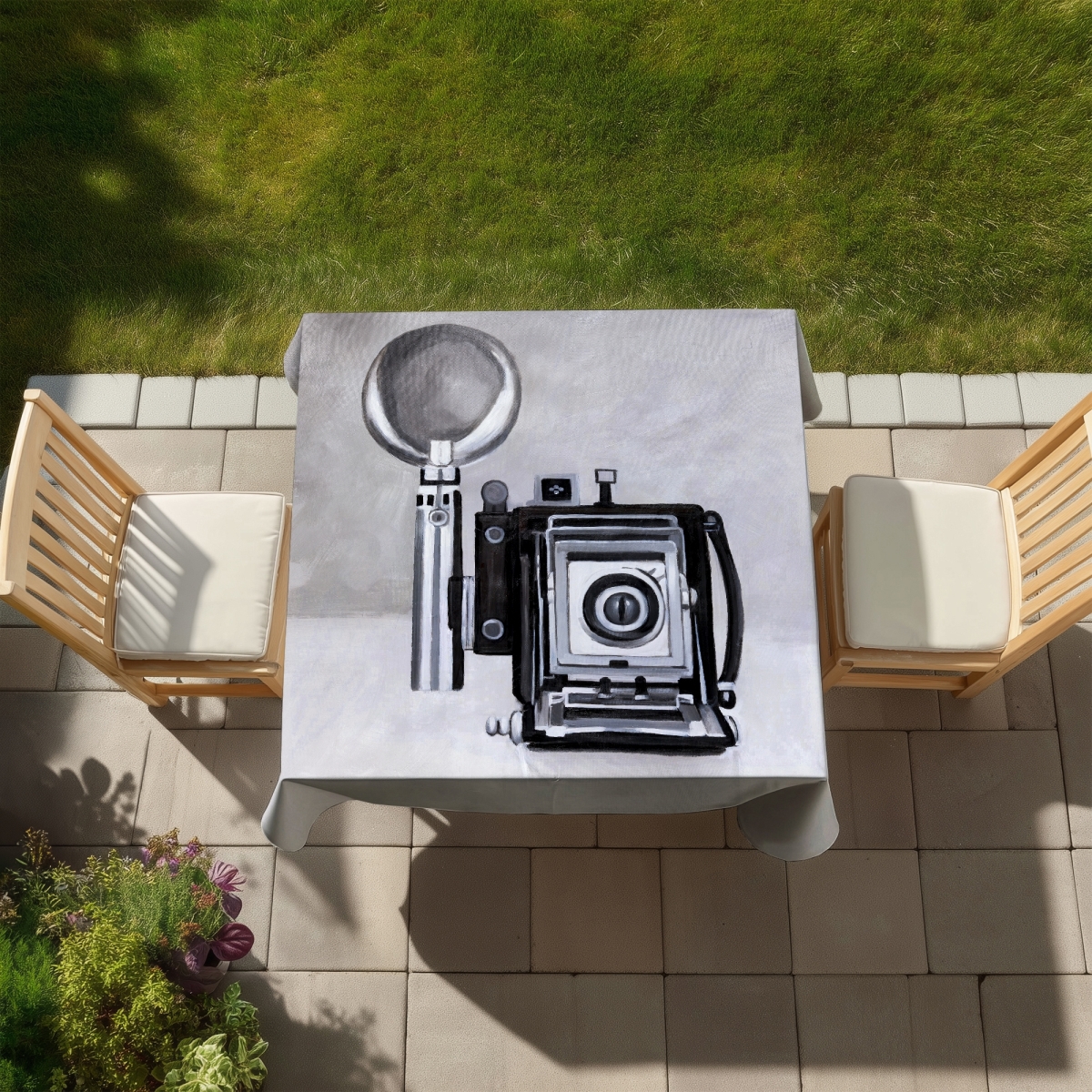 Picture of Begin Home Decor C1TC5858K2F60U 58 x 58 in. Antique Camera Tablecloth - Gray Indoor & Outdoor Home Decor