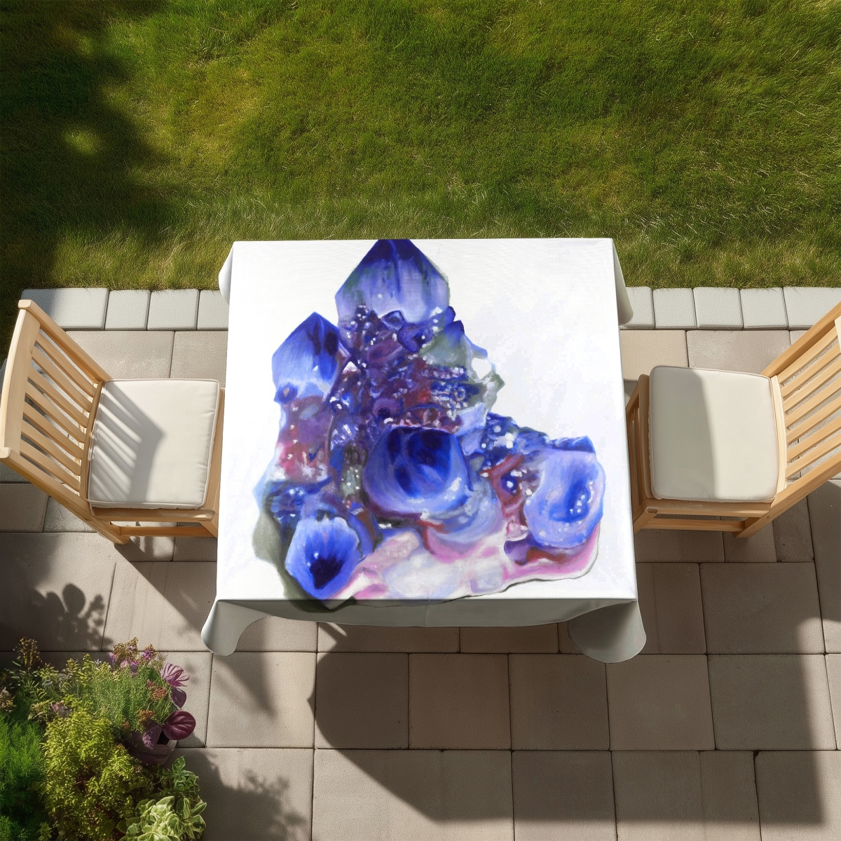 Picture of Begin Home Decor C1TC5858Z2WOSU 58 x 58 in. Blue Minerals Tablecloth - Indoor & Outdoor Quartz Crystal Decor