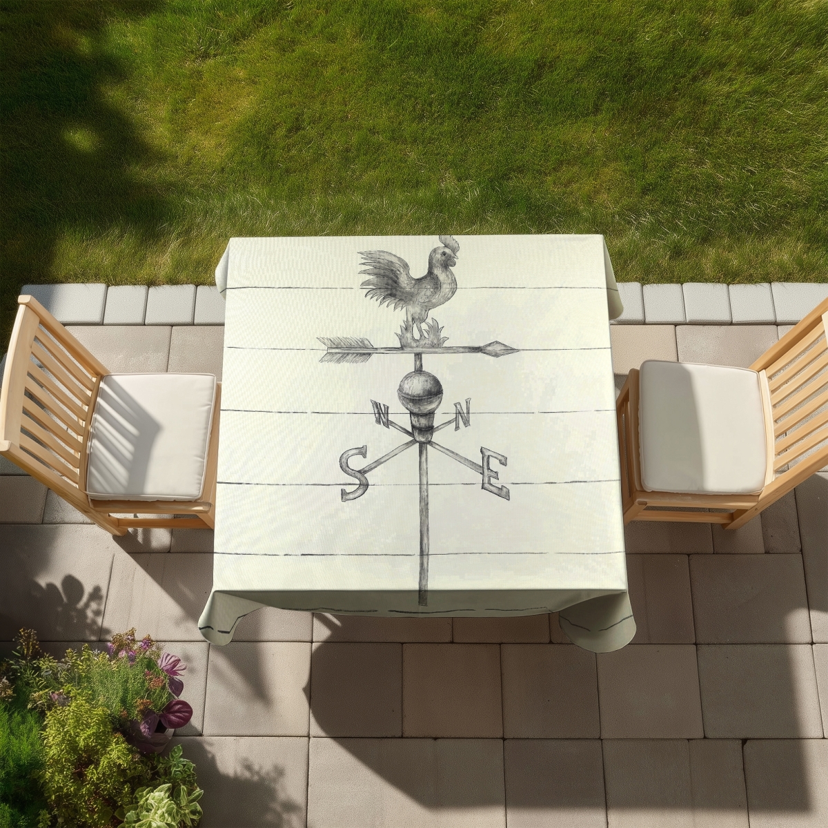Picture of Begin Home Decor C1TC5858WWXHQX 58 x 58 in. Rustic Gray Tablecloth - Vintage Weathervane for Home Decor