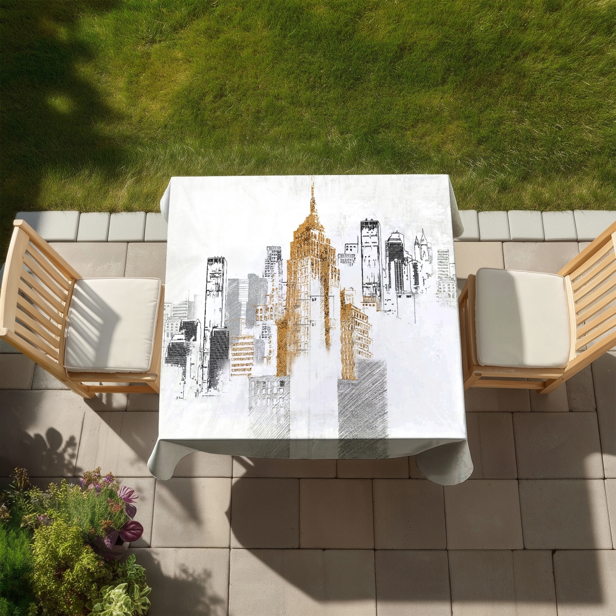 Picture of Begin Home Decor C1TC5858I9AB4O 58 x 58 in. Blurry Sketch Style Cityscape Indoor & Outdoor Tablecloth Decor