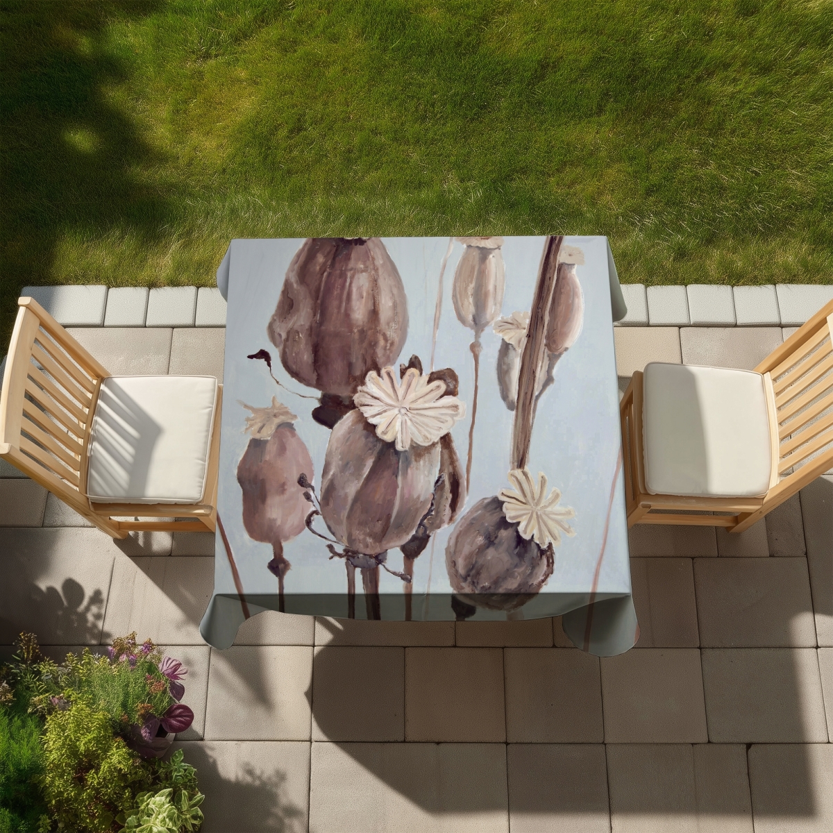 Picture of Begin Home Decor C1TC5858LXJA8W 58 x 58 in. Contemporary Sepia Poppy Floral Tablecloth - Indoor & Outdoor