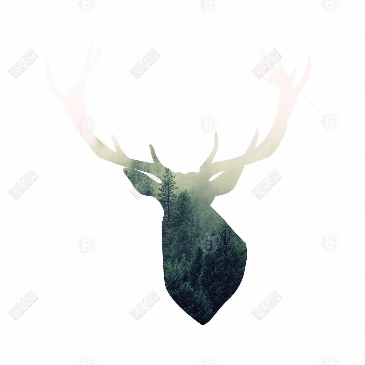 Picture of Begin Home Decor C1TC5858P0LMCK 58 x 58 in. Scandinavian Green Animals Tablecloth - Deer Head Design Decor