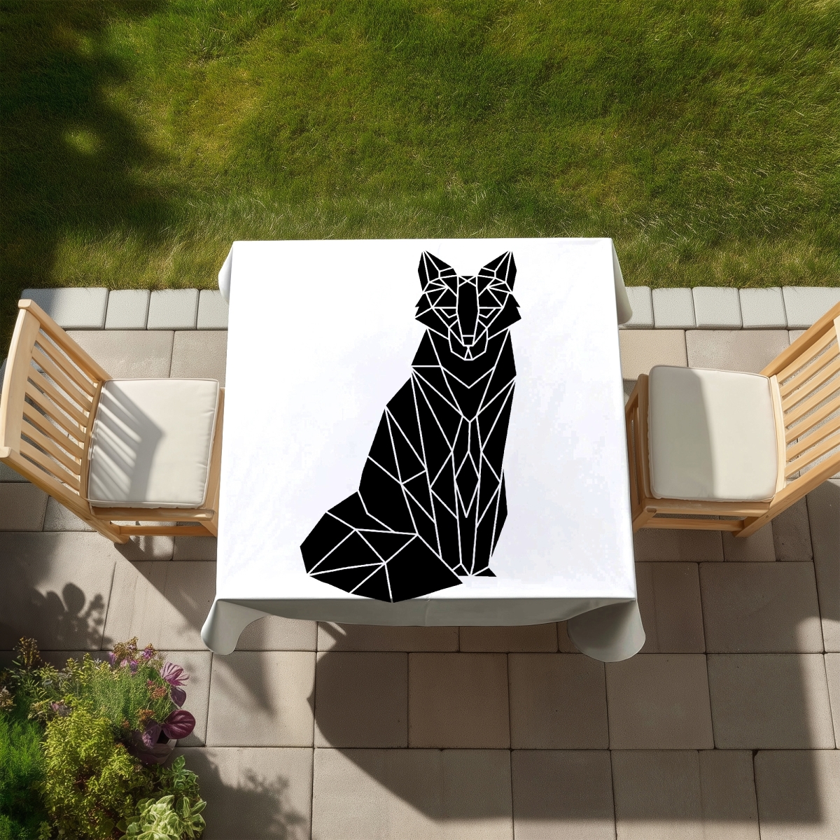 Picture of Begin Home Decor C1TC5858BC913R 58 x 58 in. Geometric Fox Tablecloth - White Indoor & Outdoor Decor