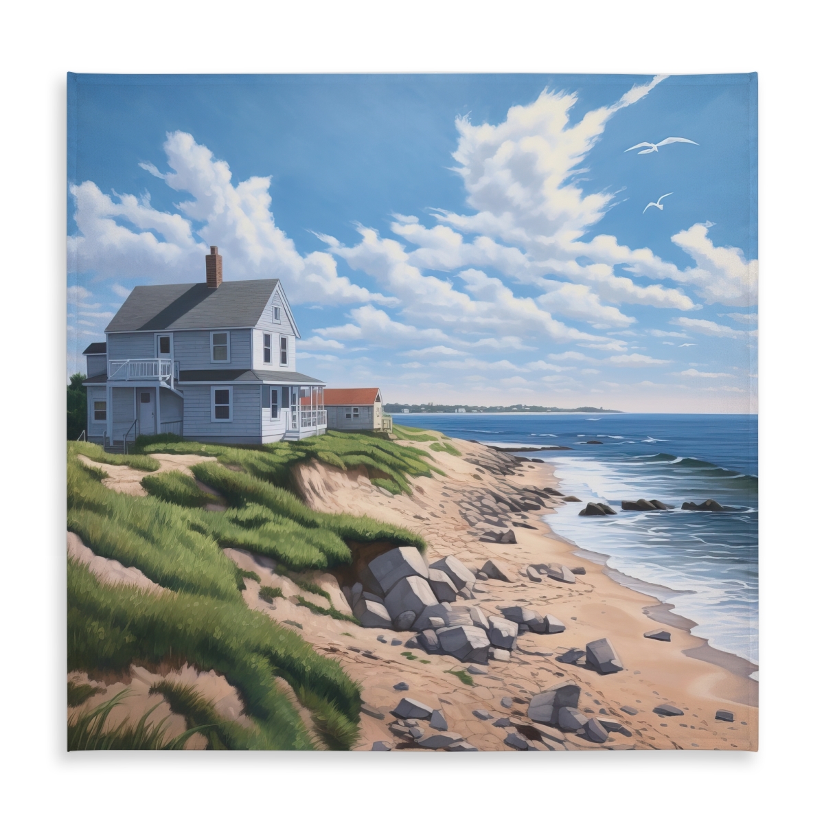 Picture of Begin Home Decor C1TC5858CM0HWC 58 x 58 in. Sea View Tablecloth - Contemporary Coastal Decor - Indoor & Outdoor