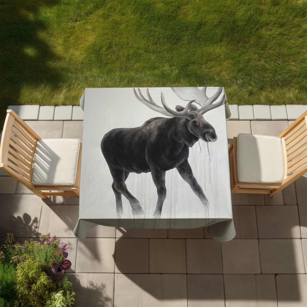 Picture of Begin Home Decor C1TC5858XBGWK3 58 x 58 in. Brown Rustic Tablecloth - Walking Moose Design for Home Decor