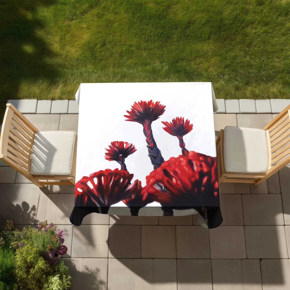 Picture of Begin Home Decor C1TC5858BQIM14 58 x 58 in. Red Tropical Flowers Tablecloth - Indoor & Outdoor Home Decor
