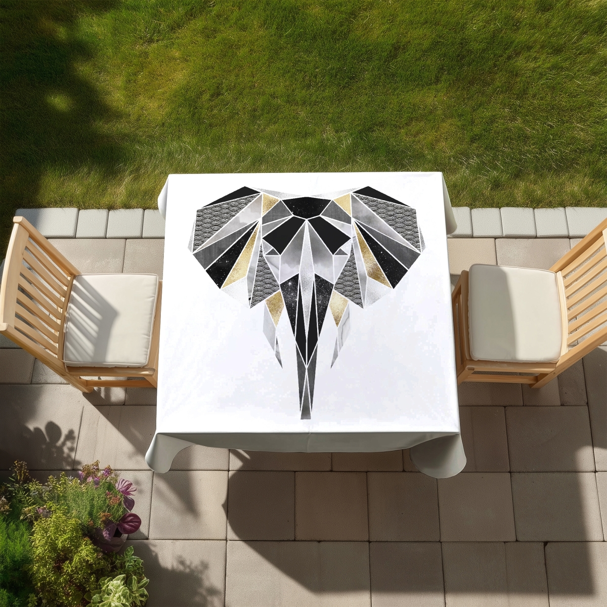 Picture of Begin Home Decor C1TC5858IUB1XJ 58 x 58 in. Geometric Elephant Gray Tablecloth - Indoor & Outdoor Decor