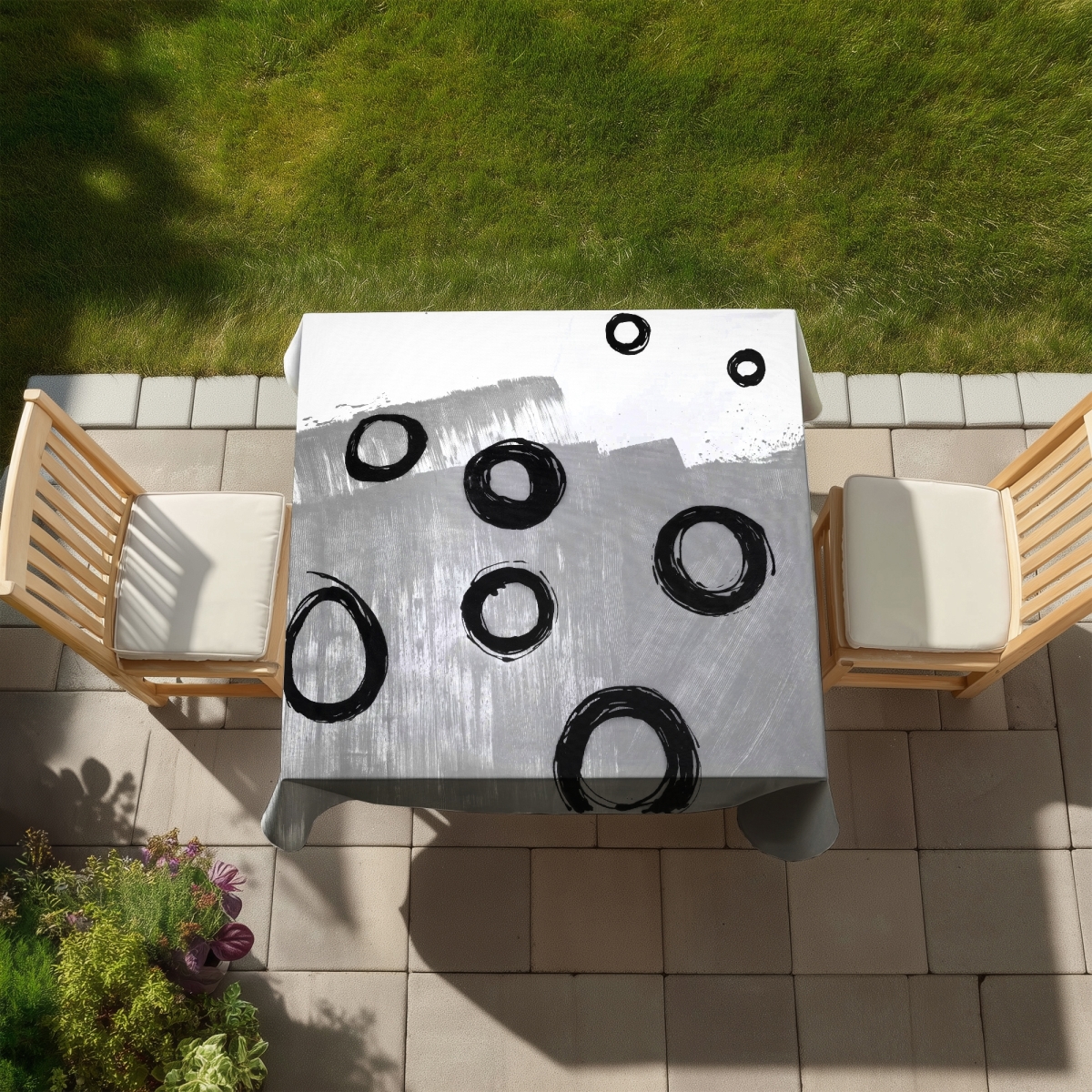 Picture of Begin Home Decor C1TC5858X4Y0PB 58 x 58 in. Deconstructed White Abstract Tablecloth - Indoor & Outdoor Decor