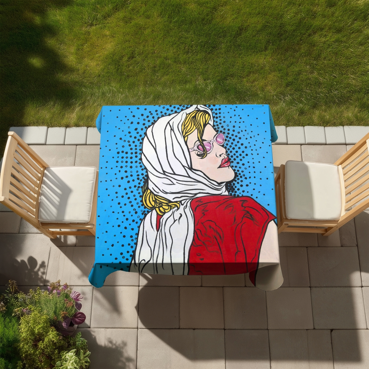 Picture of Begin Home Decor C1TC5858TKYZXG 58 x 58 in. Pop Art Woman Tablecloth - Retro Indoor & Outdoor Home Decor