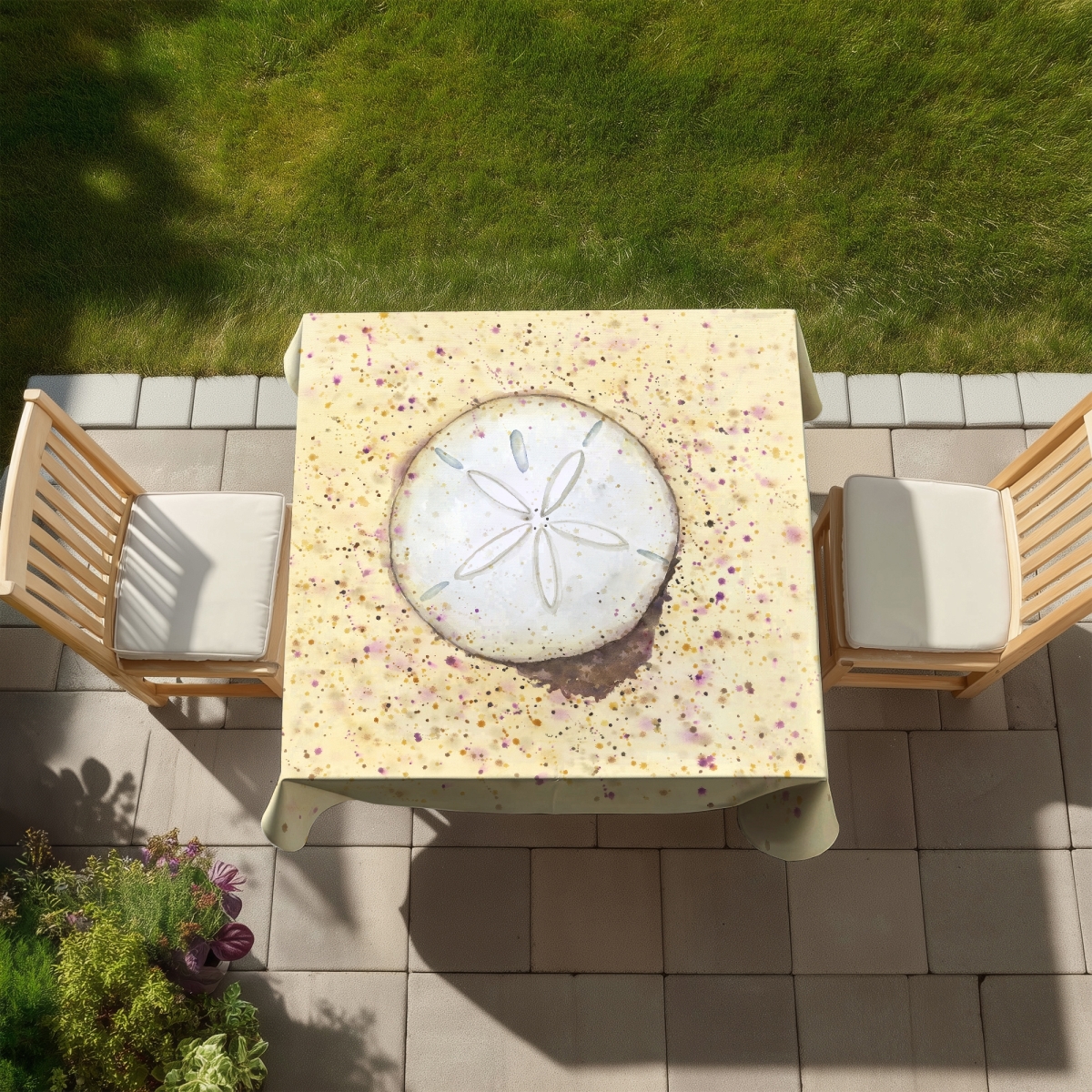 Picture of Begin Home Decor C1TC58587MMVZT 58 x 58 in. Sand-Dollar Coastal Tablecloth - Aquatic Bathroom Decor