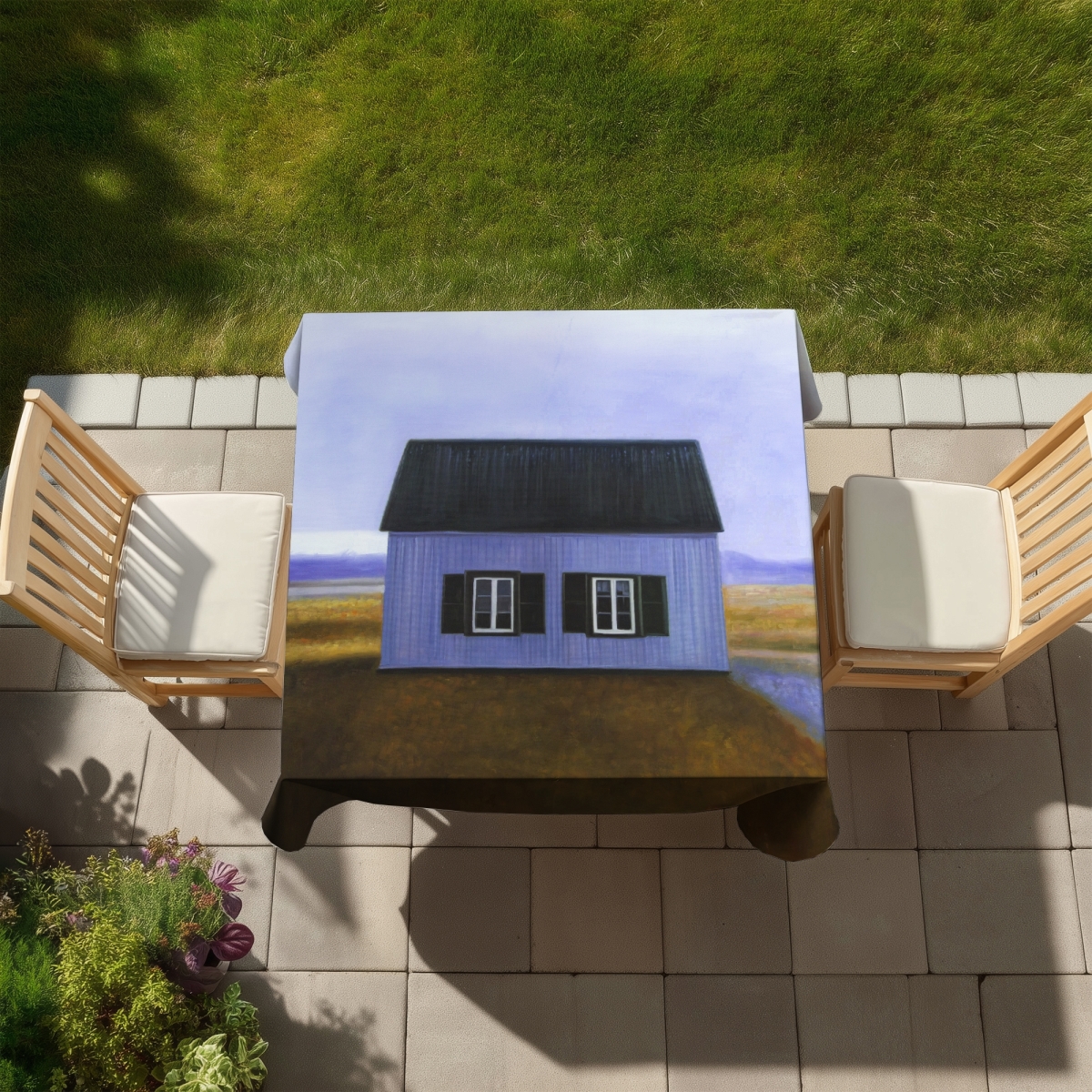 Picture of Begin Home Decor C1TC5858T2IVUR 58 x 58 in. Blue Barn Indoor & Outdoor Tablecloth - Building Landscapes Decor