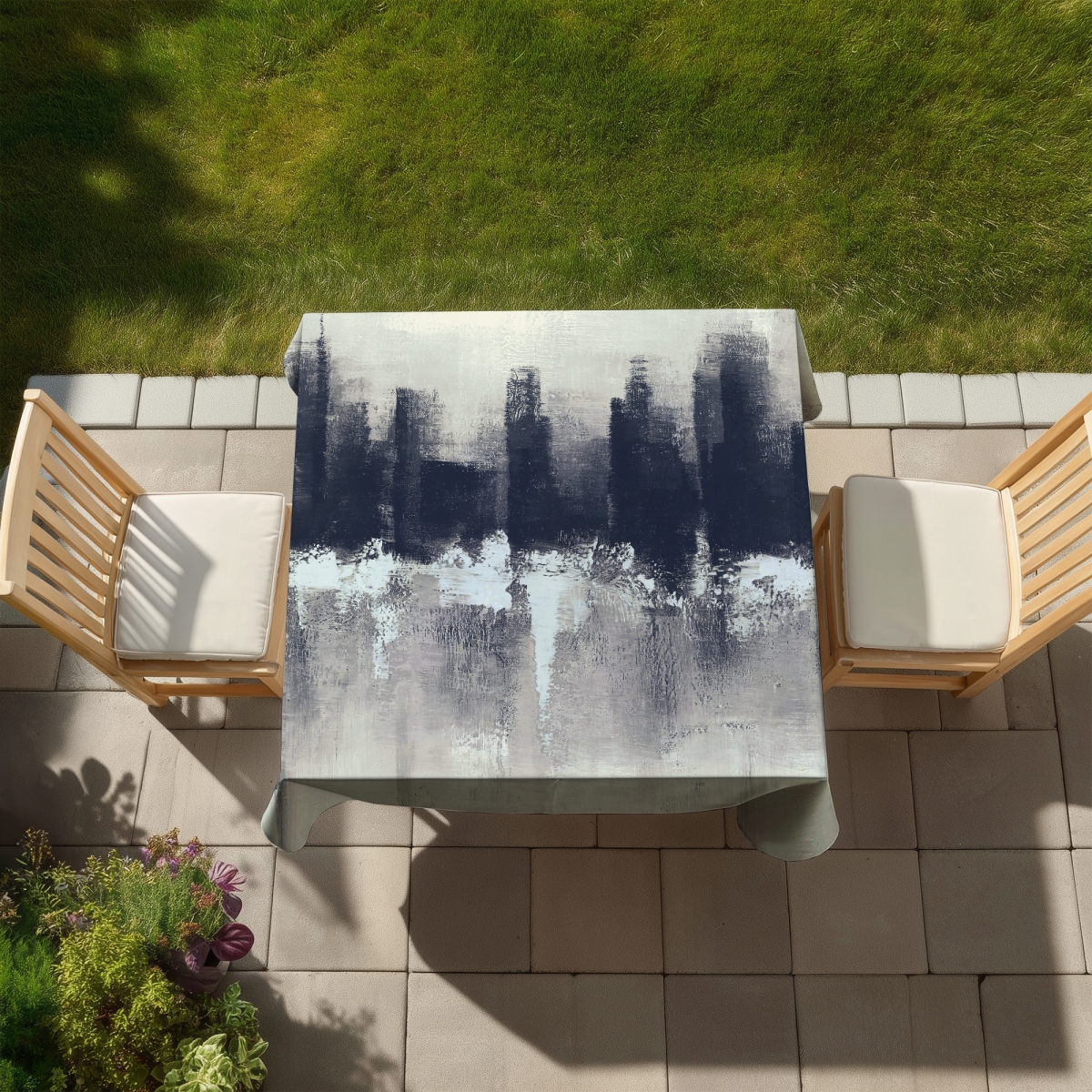 Picture of Begin Home Decor C1TC5858V9NYPB 58 x 58 in. Dark City Industrial Tablecloth - Indoor & Outdoor Home Decor