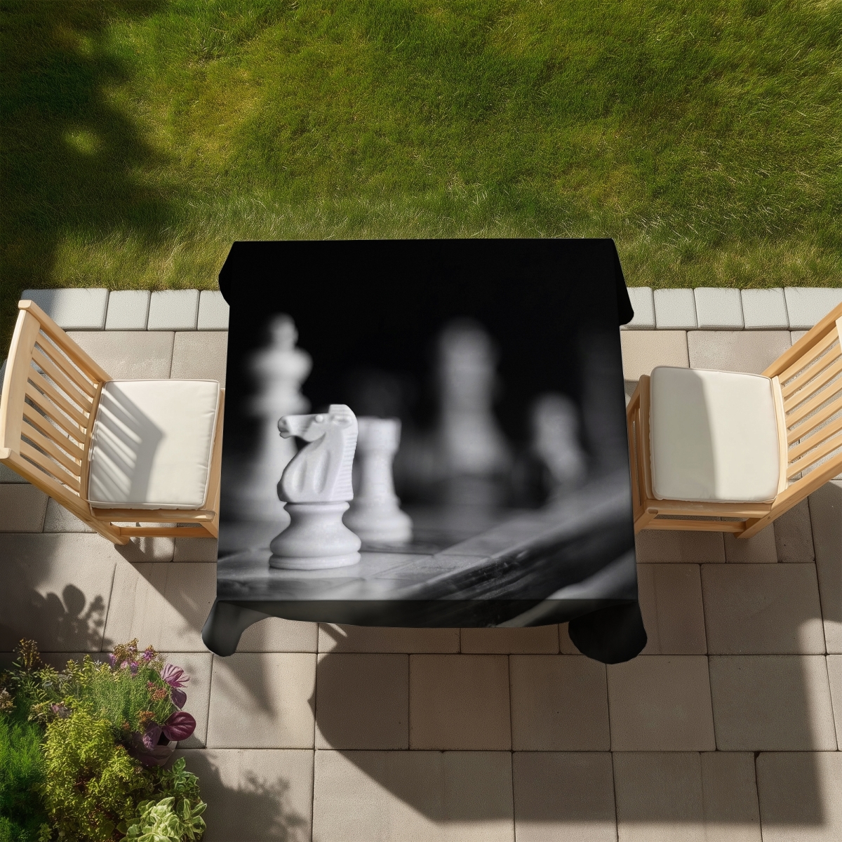 Picture of Begin Home Decor C1TC5858GFDF79 58 x 58 in. Monochrome Chess Games Tablecloth - Minimalist Home Decor