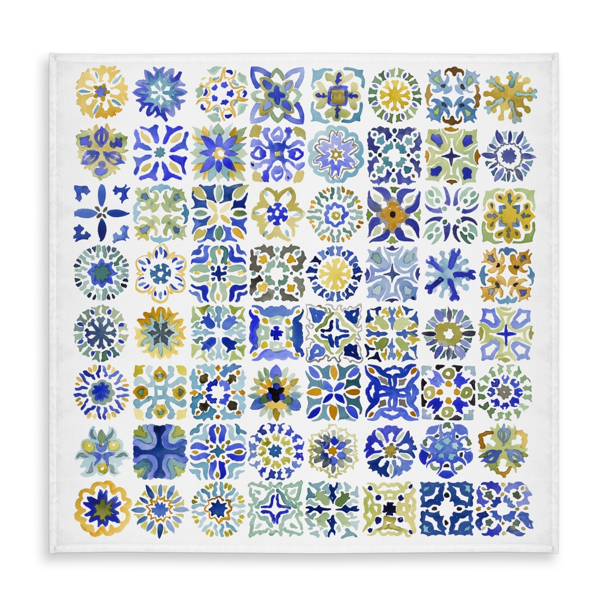 Picture of Begin Home Decor C1TC5858BJ9L6R 58 x 58 in. Watercolor Moroccan Tile Tablecloth - Blue Shapes Decor