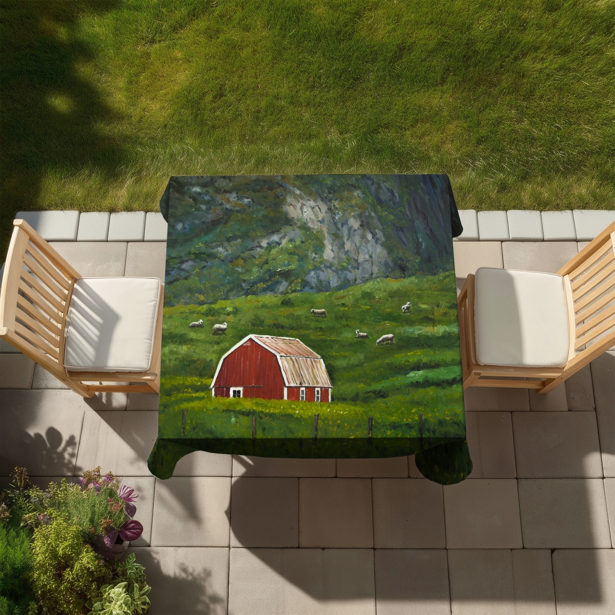 Picture of Begin Home Decor C1TC5858O5QRU4 58 x 58 in. Red Rustic Farm Animals Tablecloth - Life in the Countryside