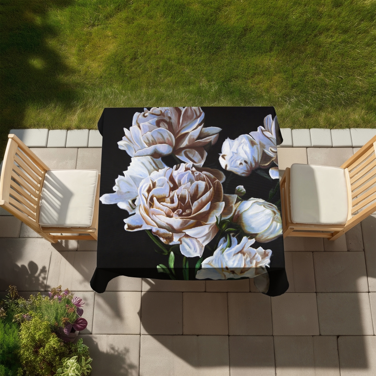 Picture of Begin Home Decor C1TC5858LGL56M 58 x 58 in. Peonies Floral Romantic Tablecloth - Indoor Outdoor Home Decor