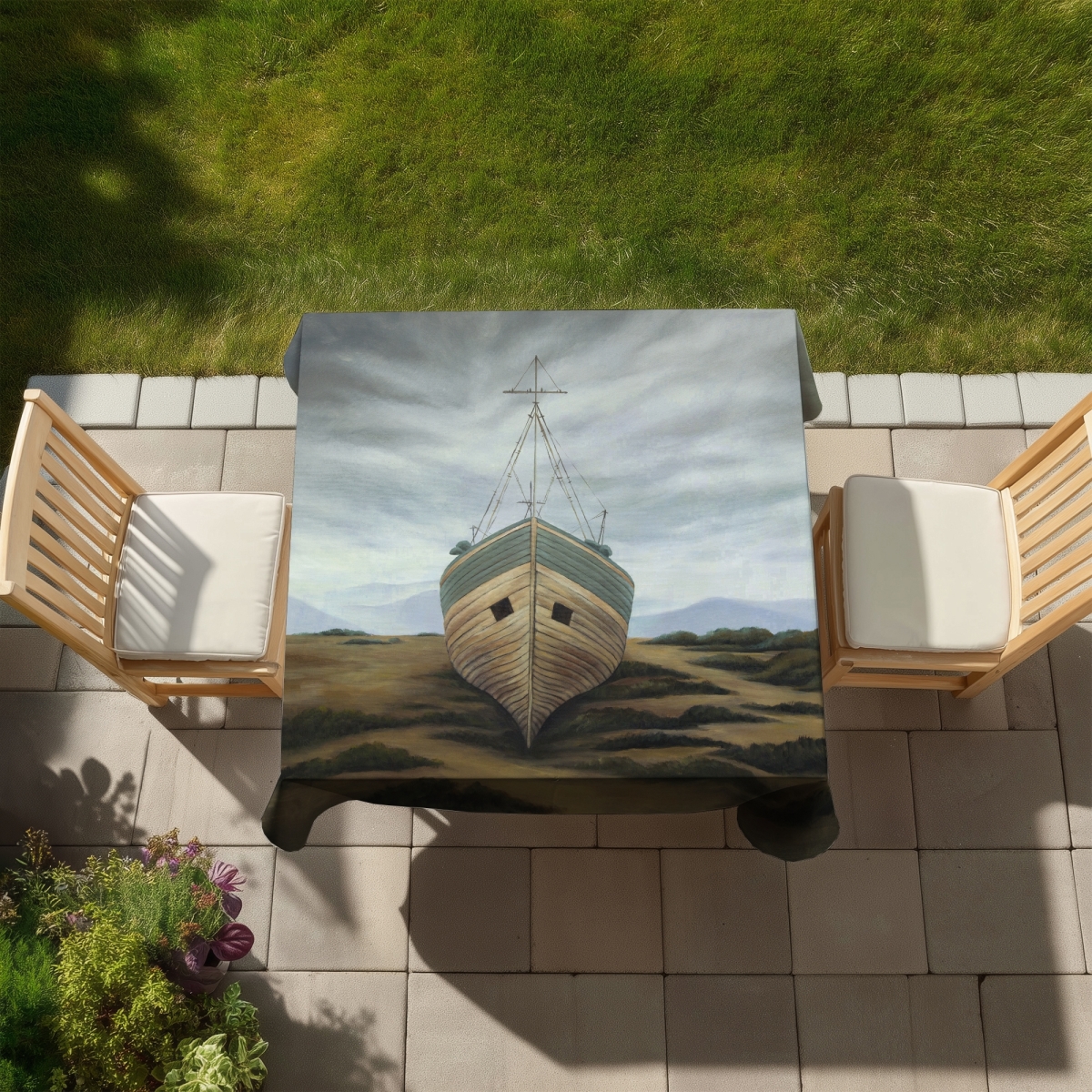 Picture of Begin Home Decor C1TC5858MGB69O 58 x 58 in. Coastal Bathroom Boat Tablecloth - Indoor & Outdoor Brown Decor