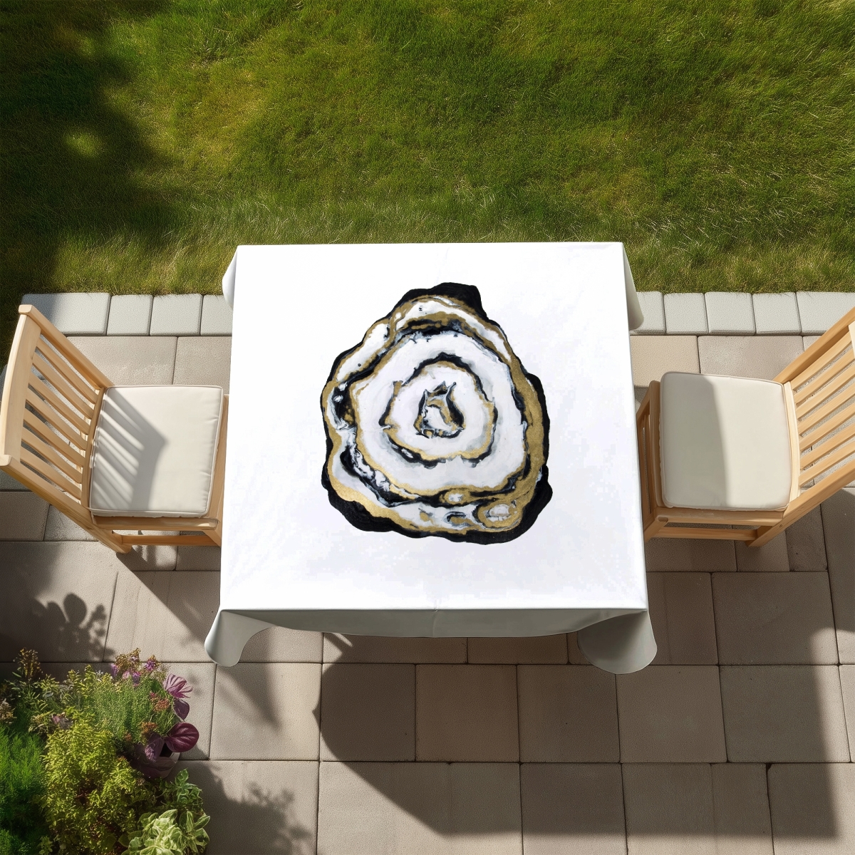 Picture of Begin Home Decor C1TC5858G29XU8 58 x 58 in. Golden Agate Minimalist Abstract Tablecloth - Indoor & Outdoor