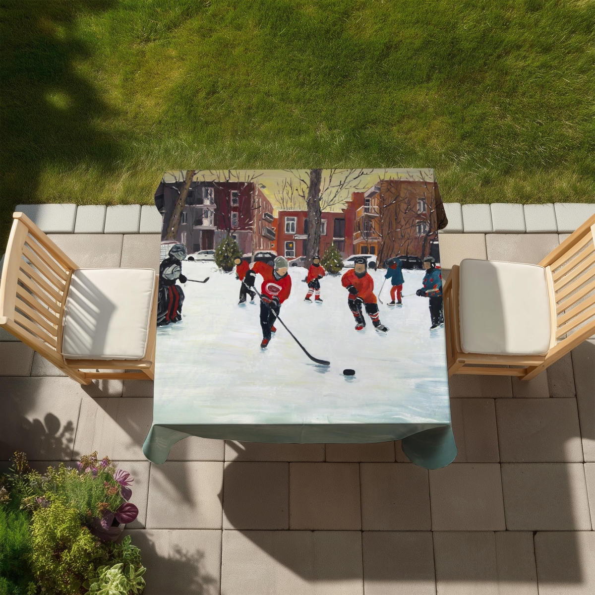 Picture of Begin Home Decor C1TC58586RYXBJ 58 x 58 in. Young Hockey Players Tablecloth - Indoor & Outdoor Home Decor