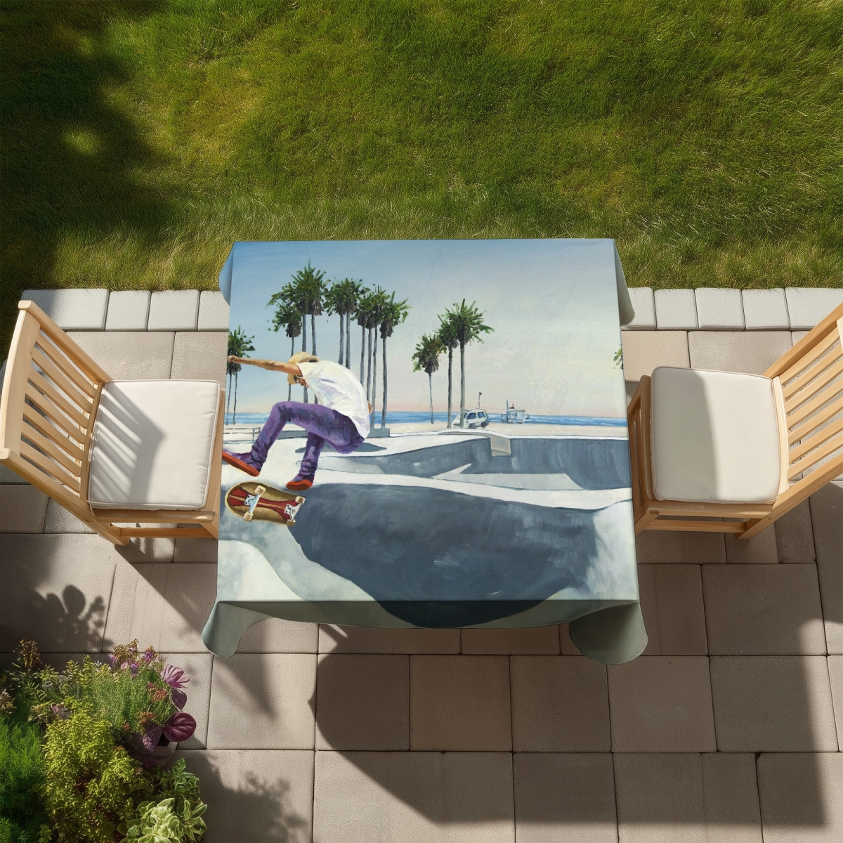 Picture of Begin Home Decor C1TC5858XGOBMI 58 x 58 in. Botanical Blue Tablecloth - Skate Park California - Home Decor