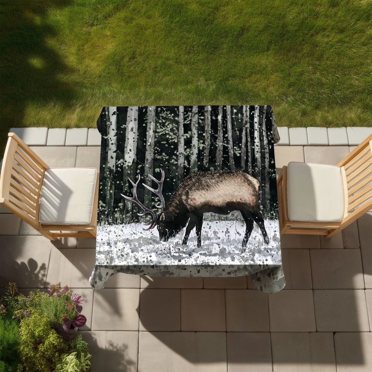 Picture of Begin Home Decor C1TC5858TVO4A0 58 x 58 in. Caribou in the Forest Tablecloth - Indoor & Outdoor Home Decor
