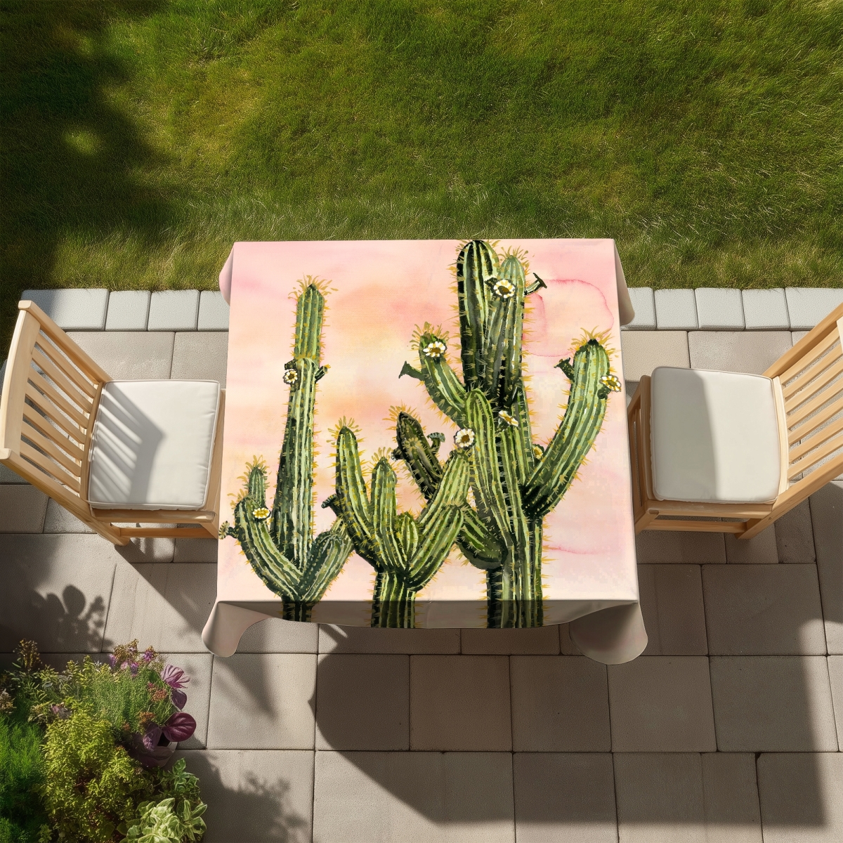 Picture of Begin Home Decor C1TC5858BWVTB0 58 x 58 in. Floral Weberocereus Cactus Tablecloth - Pink Indoor & Outdoor Decor