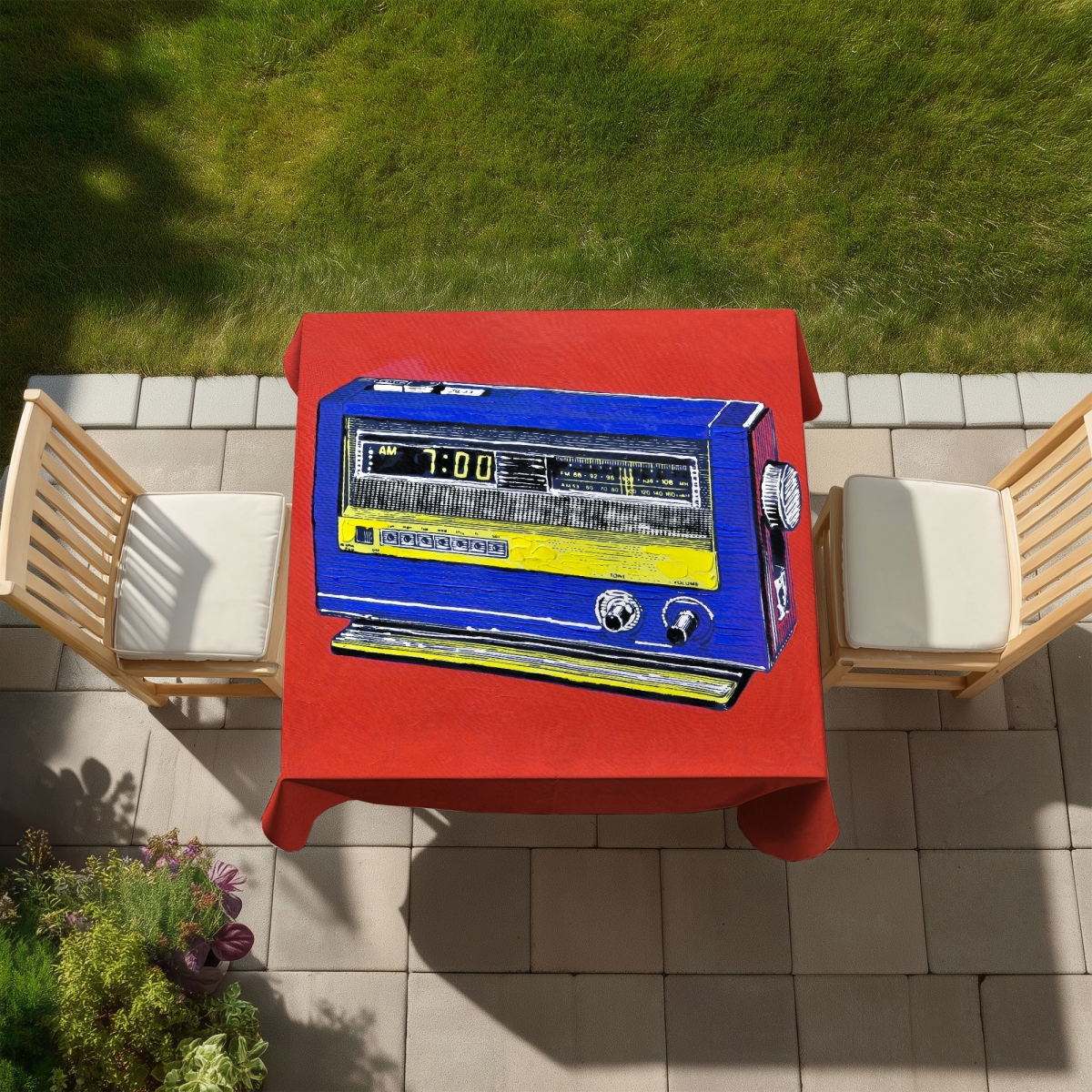 Picture of Begin Home Decor C1TC5858V8VKF0 58 x 58 in. Retro Radio Alarm Tablecloth - Indoor & Outdoor Home Decor