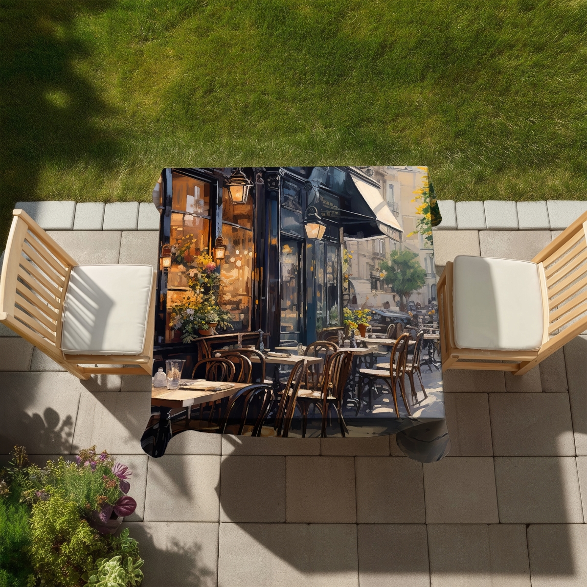Picture of Begin Home Decor C1TC5858AQ5RH5 58 x 58 in. Street Corner Cafe Brown Tablecloth - Indoor & Outdoor Decor