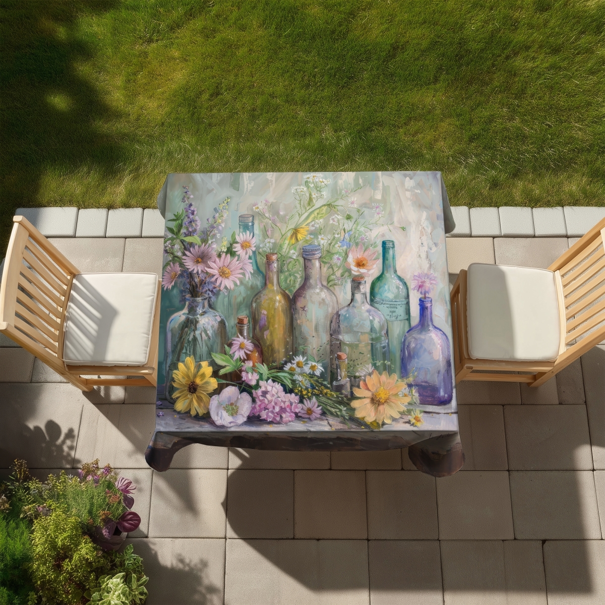 Picture of Begin Home Decor C1TC585816KT7V 58 x 58 in. Flowers & Bottles Tablecloth - Indoor & Outdoor Home Decor