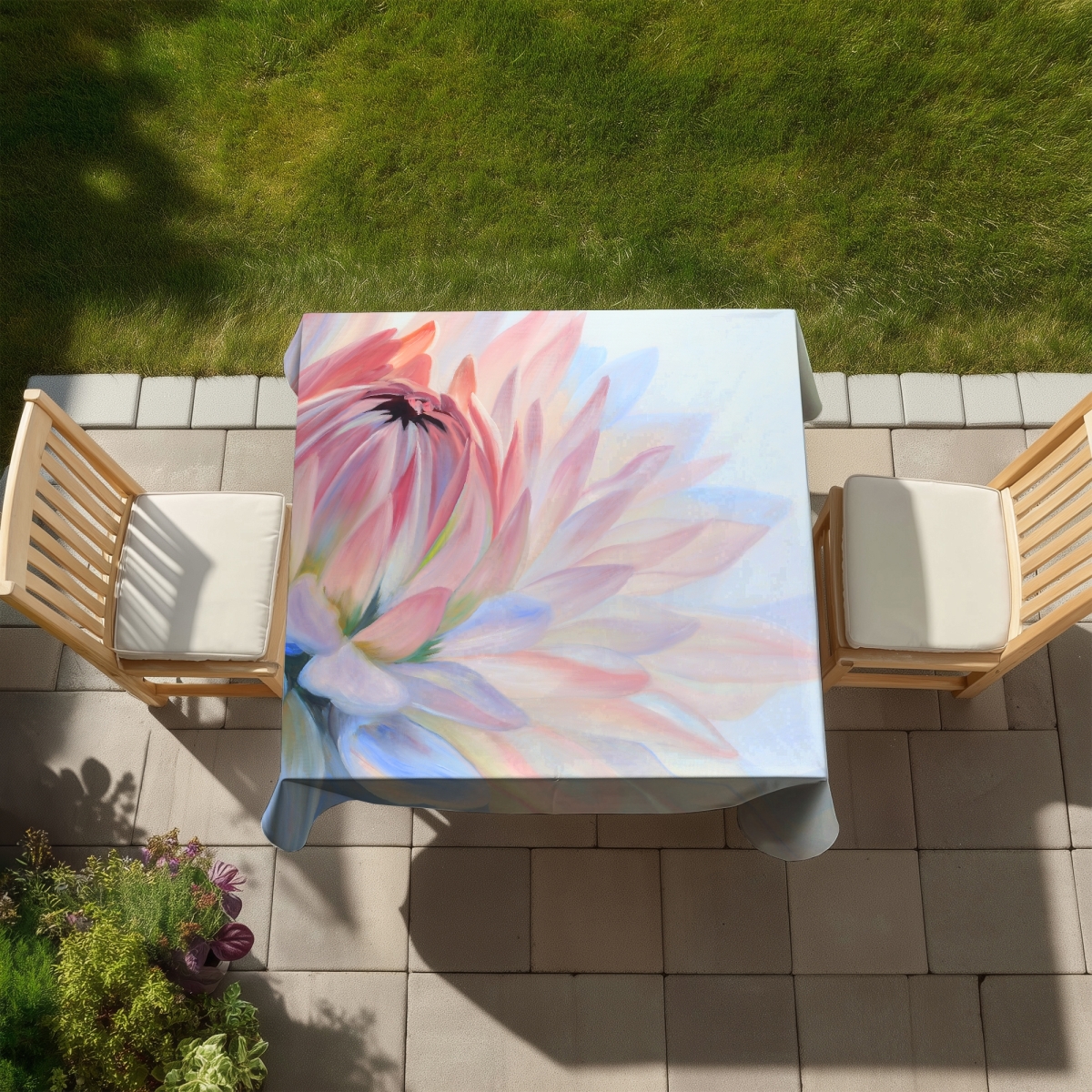 Picture of Begin Home Decor C1TC58581S991W 58 x 58 in. Exotic Botanical Blue Tablecloth - Lotus Pastel Flower Decor