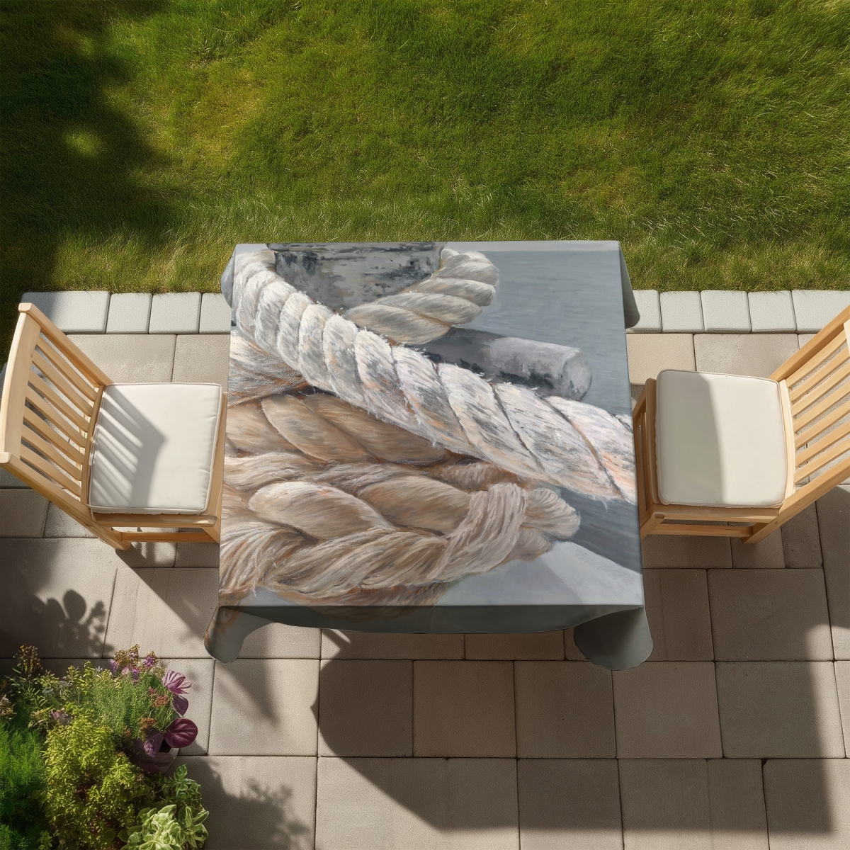 Picture of Begin Home Decor C1TC5858CK7733 58 x 58 in. Boat Gray Coastal Tablecloth - Indoor & Outdoor Home Decor