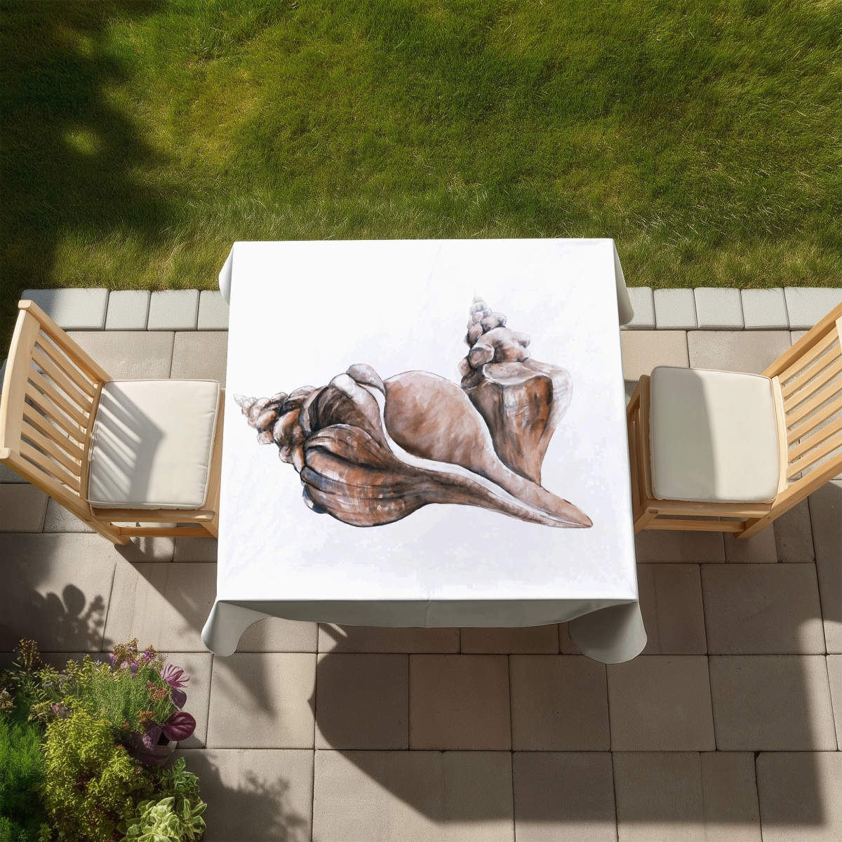 Picture of Begin Home Decor C1TC5858N95U9N 58 x 58 in. Coastal Coral Horse Conch Seashells Tablecloth - Indoor & Outdoor