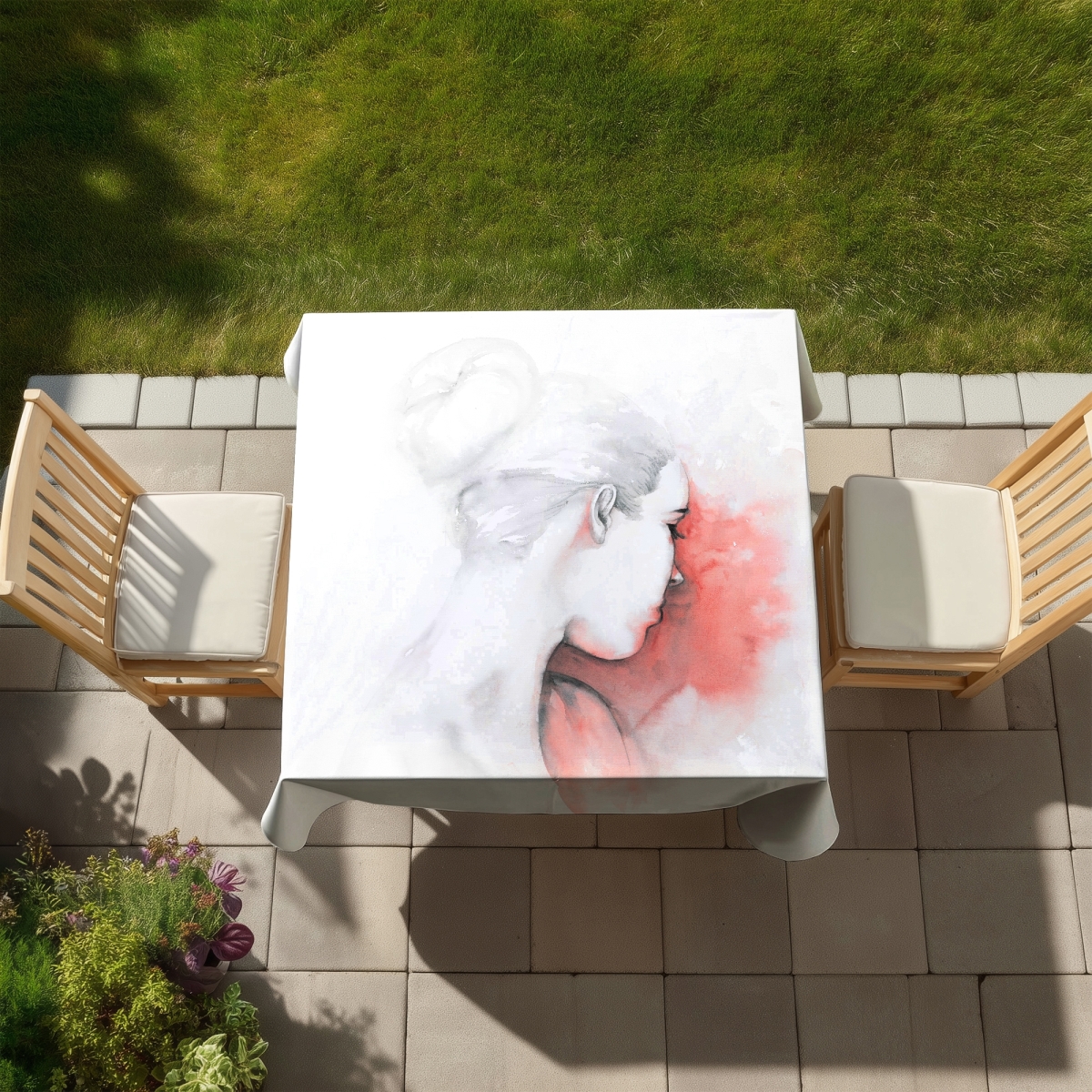 Picture of Begin Home Decor C1TC5858Y0NDS3 58 x 58 in. Coral Woman Bedroom Tablecloth - Pastel Woman Home Decor